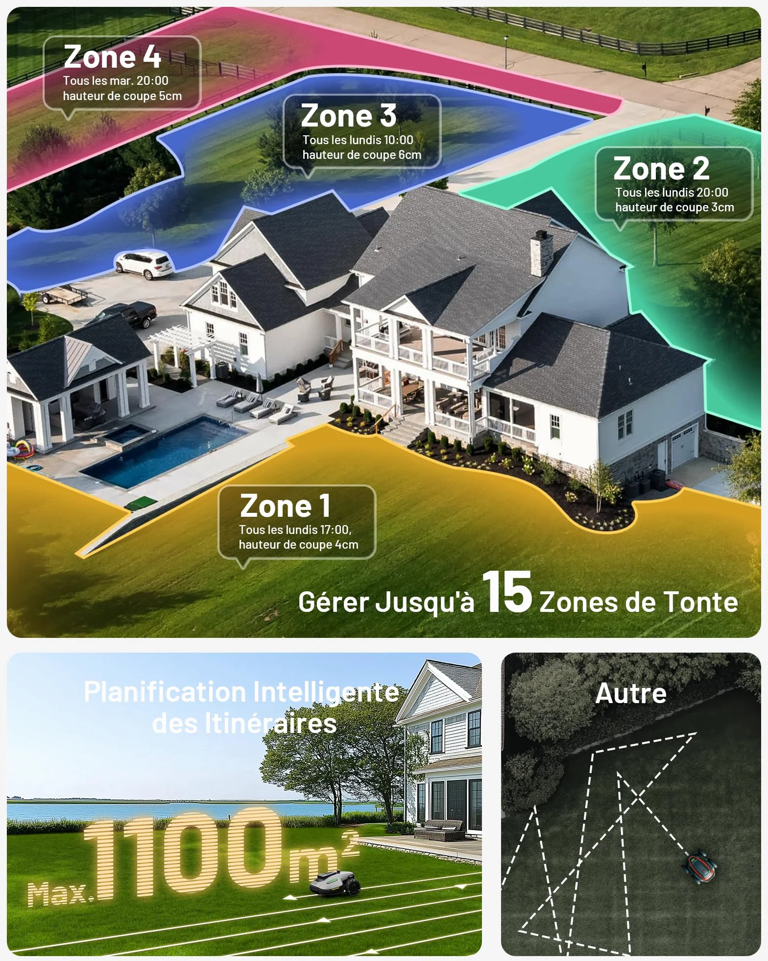 Robot koszący MAMMOTION YUKA mini 700,Zalecane 700 m², maks.1100 m², UltraSense AI Vision i RTK, nachylenie 45%, automatyczne mapowanie instalacji bezprzewodowej, zarządzanie wieloma strefami