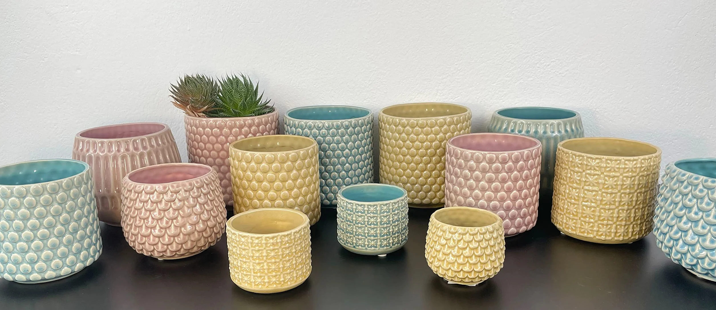Nordring Doniczka w stylu retro, vintage, na rośliny pokojowe, sukulenty, doniczka Cross S (10 cm Ø), niebieska, ceramiczna