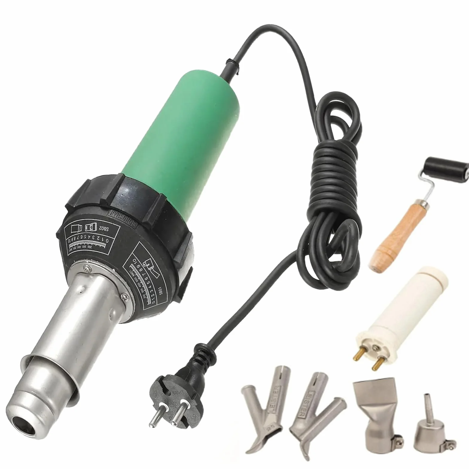 Pistolet spawalniczy z tworzywa sztucznego na gorące powietrze, 1600 W, regulowana temperatura 30-700°C z 4 końcówkami, pręt rolkowy z rdzeniem grzewczym do napraw i projektów DIY