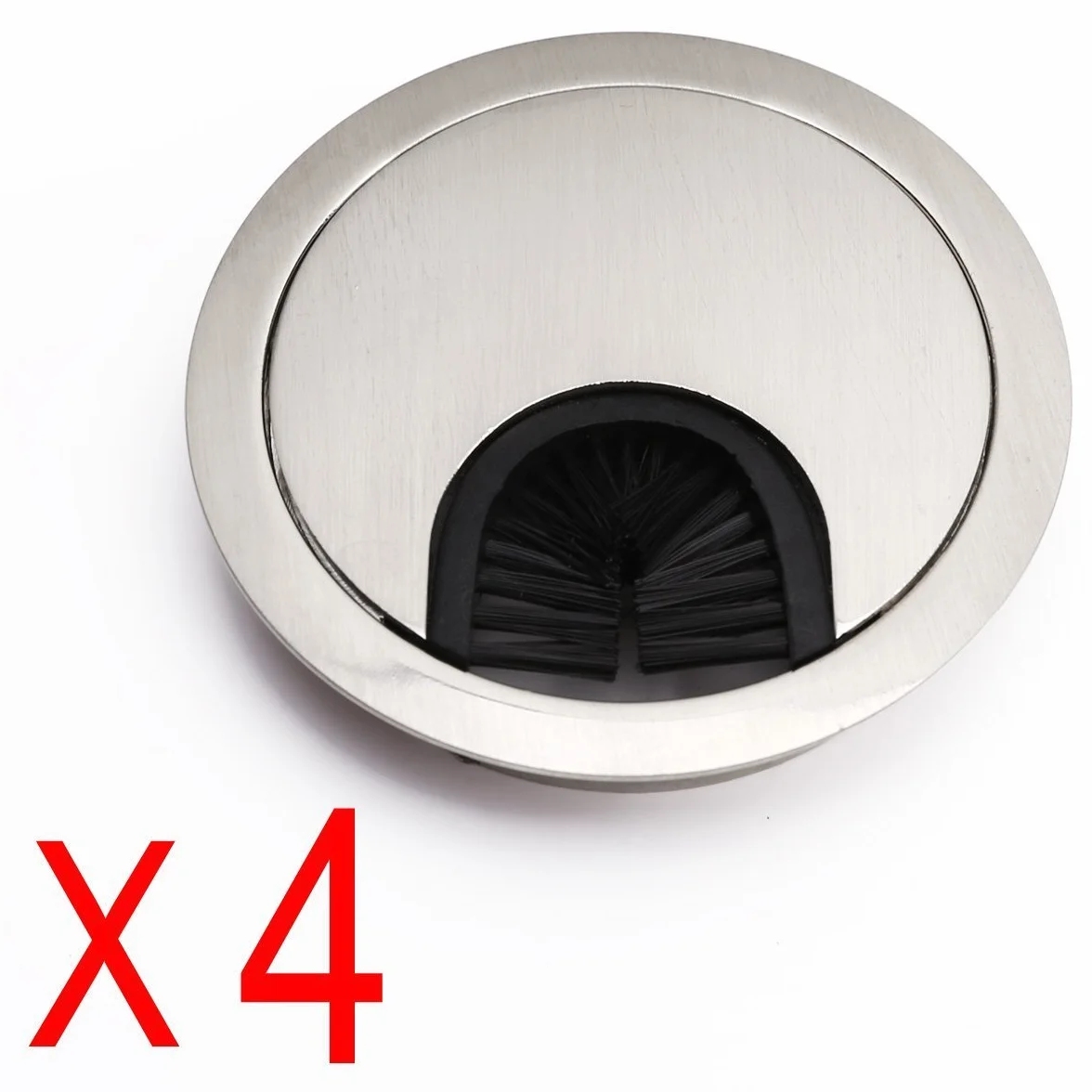 przelotka na biurko Przelotka kablowa na biurko 68 mm metalowa, chromowana, okrągła wkładka z otworem drut do biurka PC, zestaw 4 szt