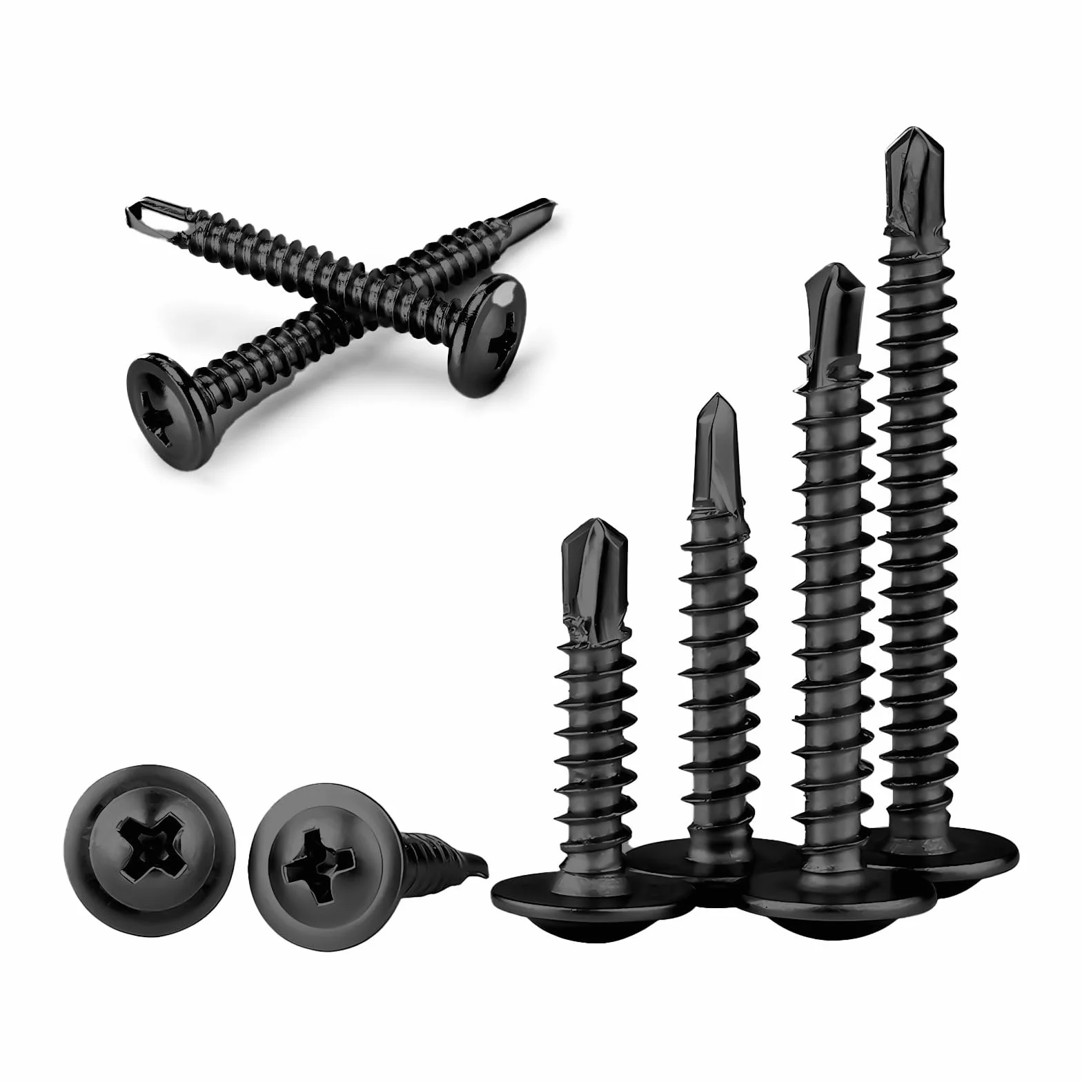 150 sztuk Wkrętów Aamogwintujących M4,2 x 13 mm, Wkręty Samogwintujące, Płaskie, Okrągłe, ze Stali Nierdzewnej 410, M4.2 Wkręty Krzyżowe do Metalu, z Wkrętakiem, do Stali, Blachy