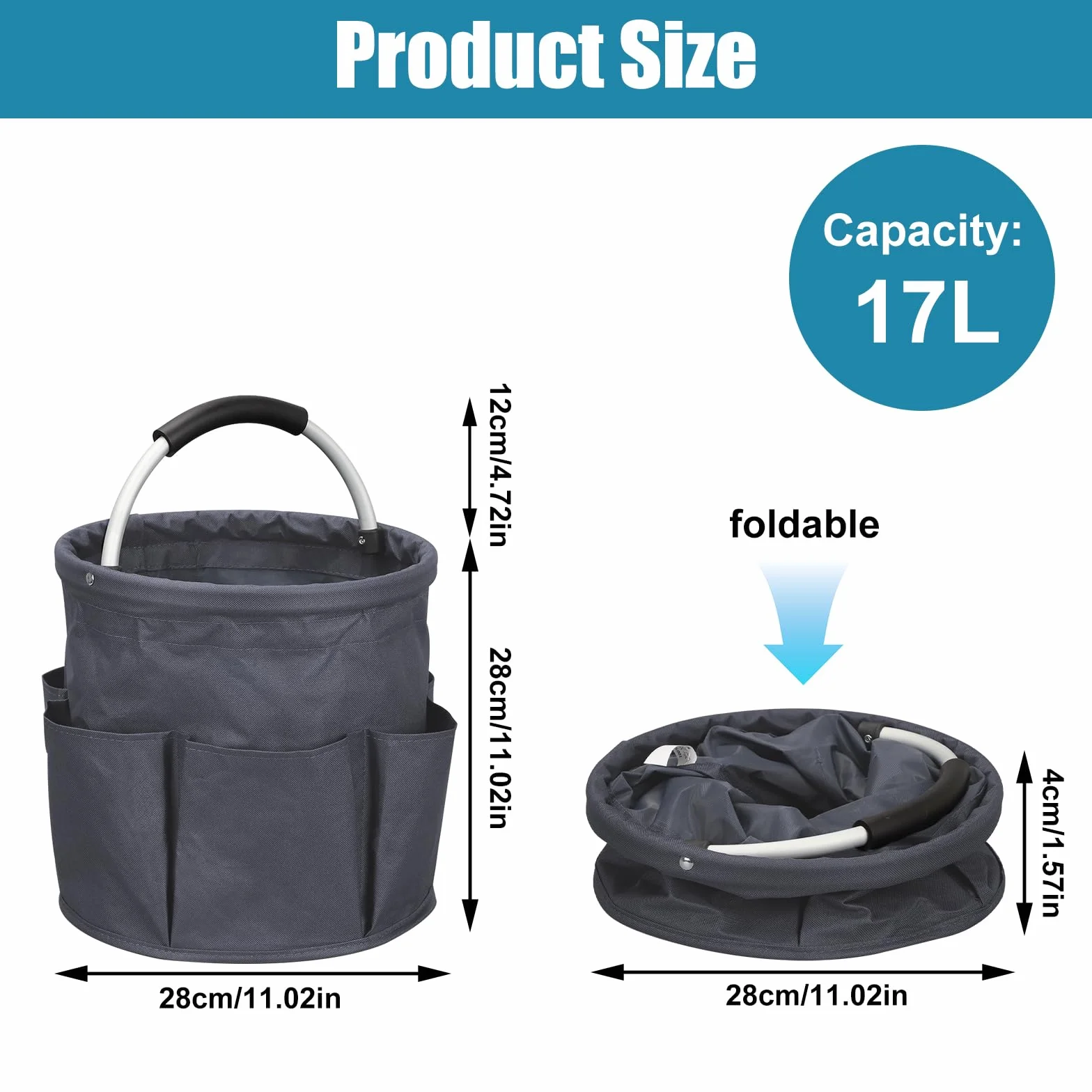 Organizer na środki czyszczące, 17 l, składany, obciążenie do 10 kg, kosz ogrodowy z 6 przegródkami i uchwytem, wodoszczelna torba do czyszczenia, do ogrodu, gospodarstwa domowego i łazienki
