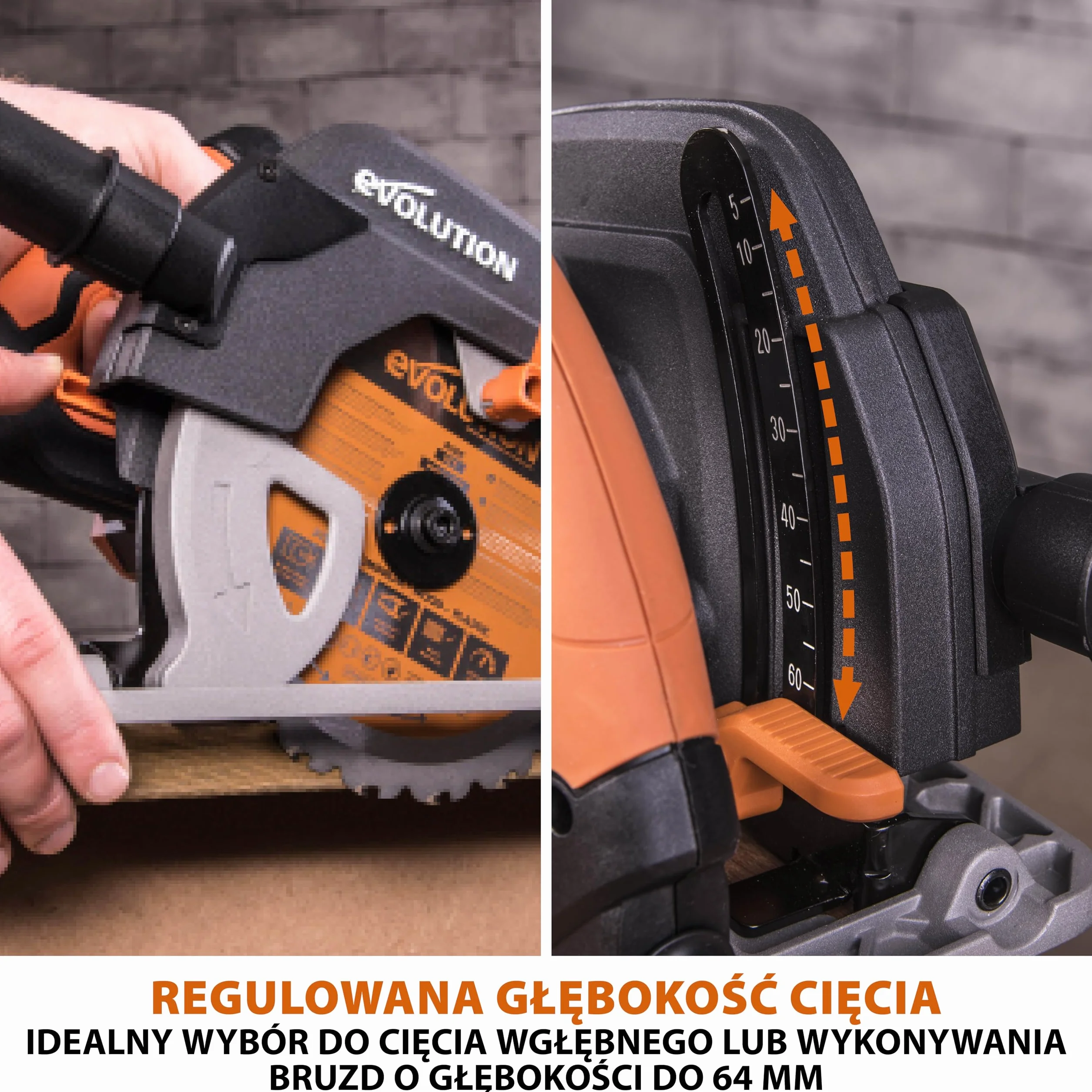 Evolution Power Tools R185CCS Pilarka tarczowa z szyną i tarczą TCT 185 mm do cięcia wielu materiałów: tnie drewno, metal stal aluminium plastik, opcja odchylenia, w zestawie prowadnica