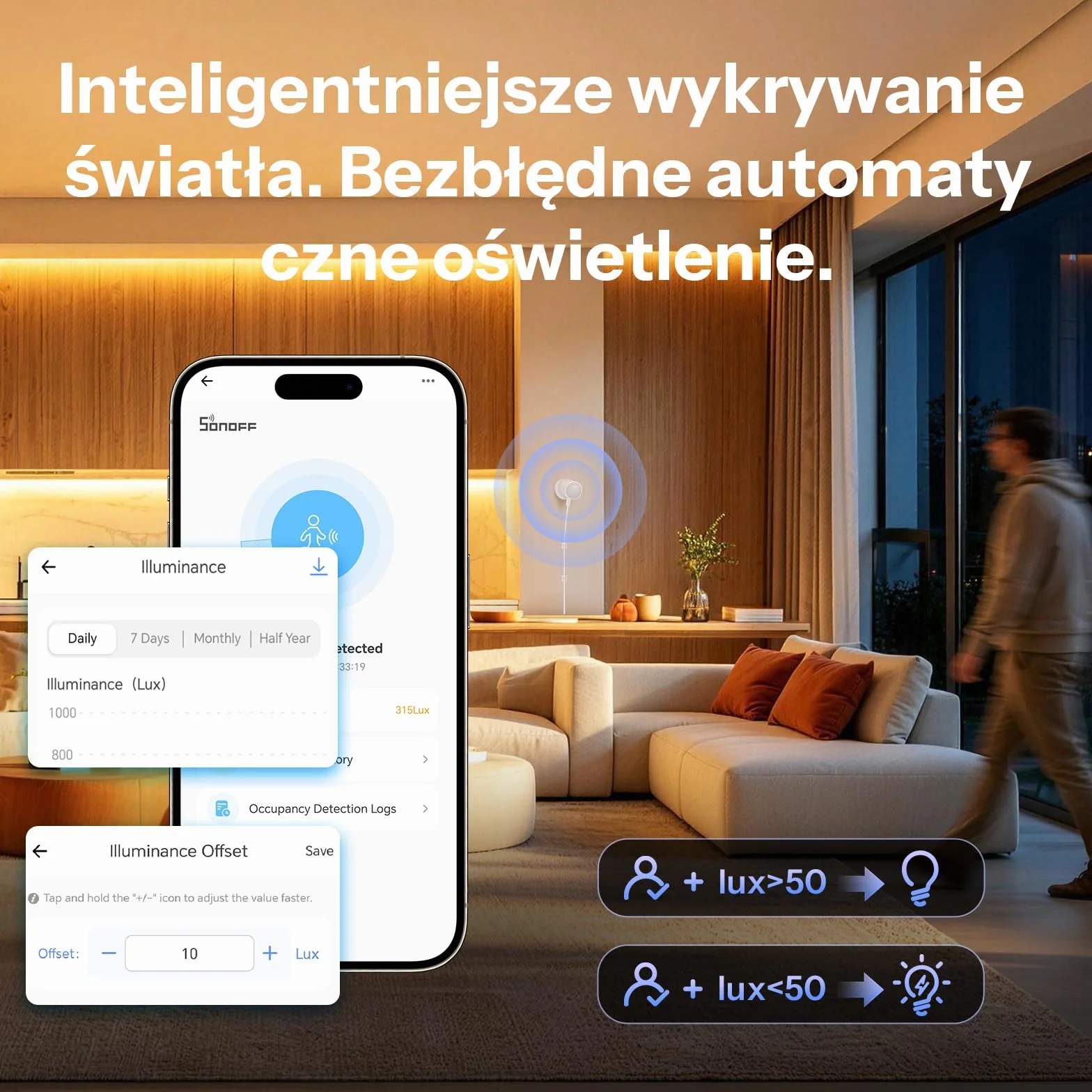 SONOFF SNZB-06P24 Czujnik Obecności Zigbee 24GHz, Czujnik Ruchu z Czujnikiem Światła, Detekcja Strefowa, Adaptacyjna Kalibracja, Kompatybilny z Home Assistant, Alexa i SmartThings (Wymagany Hub)