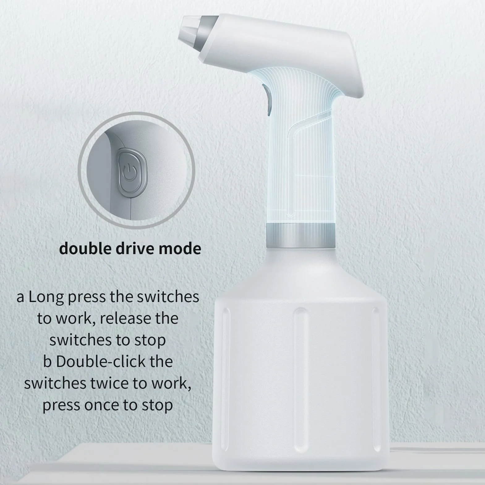 Electric Spray Bottle, Rechargeable Plant Mister, 4.25x11.02in Usb Powered Water Dispenser, Adjustable Mist Pressure, Ergonomic Grip Handle for Cleaning, Lawn, Yard, Garden, Indoor