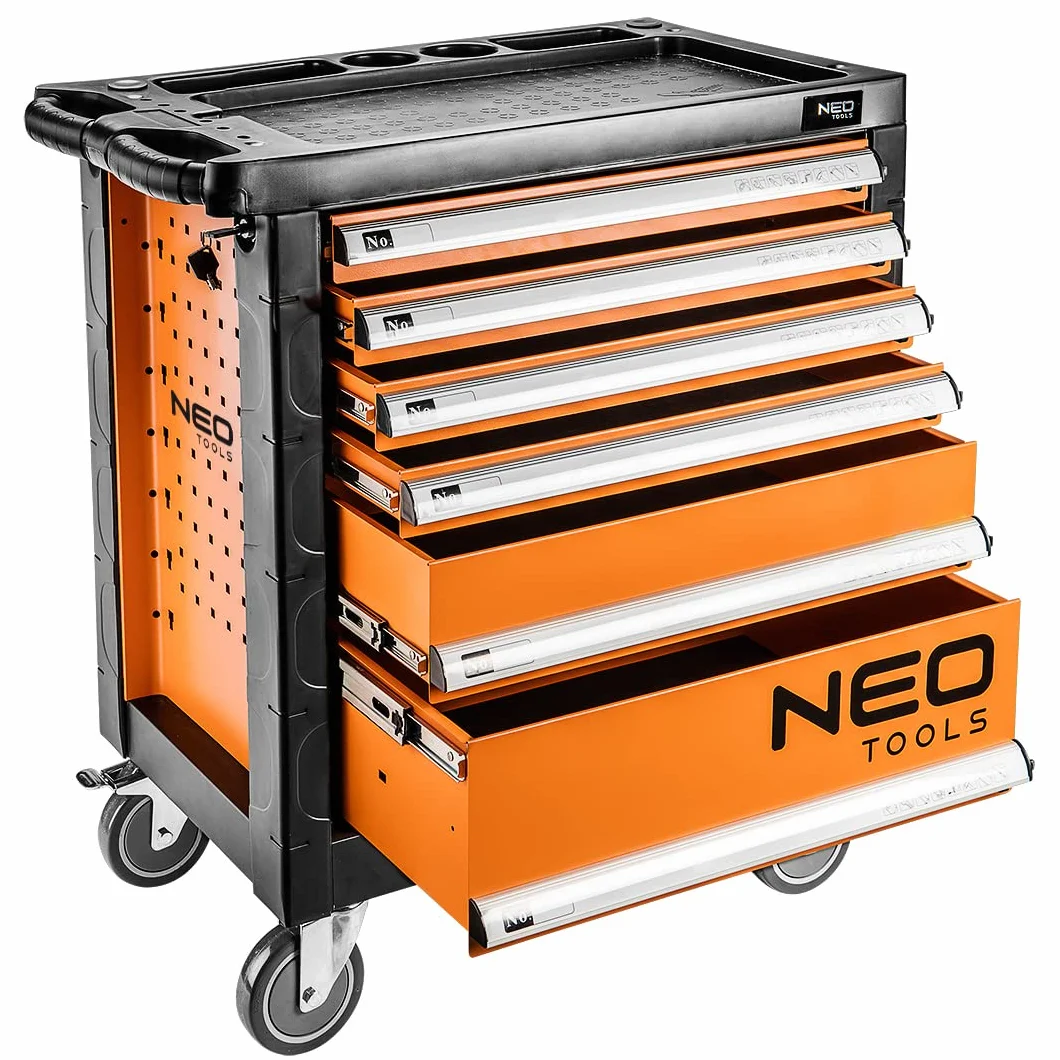 NEO TOOLS Szafka narzędziowa o wymiarach: 770x460x870 mm, idealna do każdego warsztatu, 6 pojemnych szuflad, Nośność szafki 200 kg, blat roboczy, kółka skrętne, gumowany uchwyt