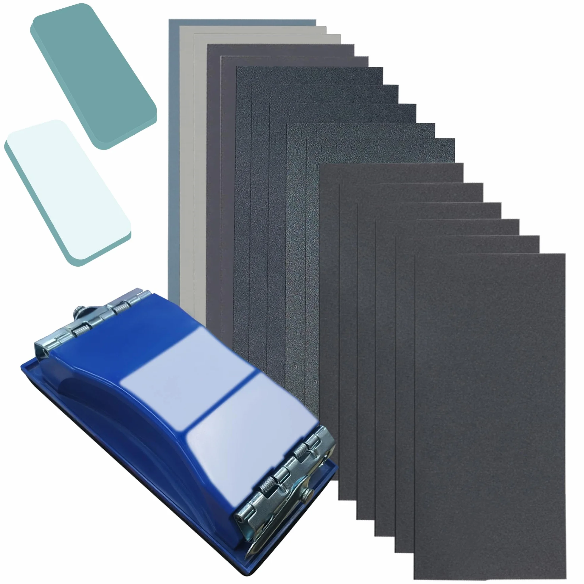Zestaw papieru ściernego 3 w 1, 48 arkuszy papieru ściernego o ziarnistości 80 do 3000, 1 uchwyt na papier ścierny i 2 gąbki, blok szlifierski do drewna, mebli, metalu, polerowania samochodowego
