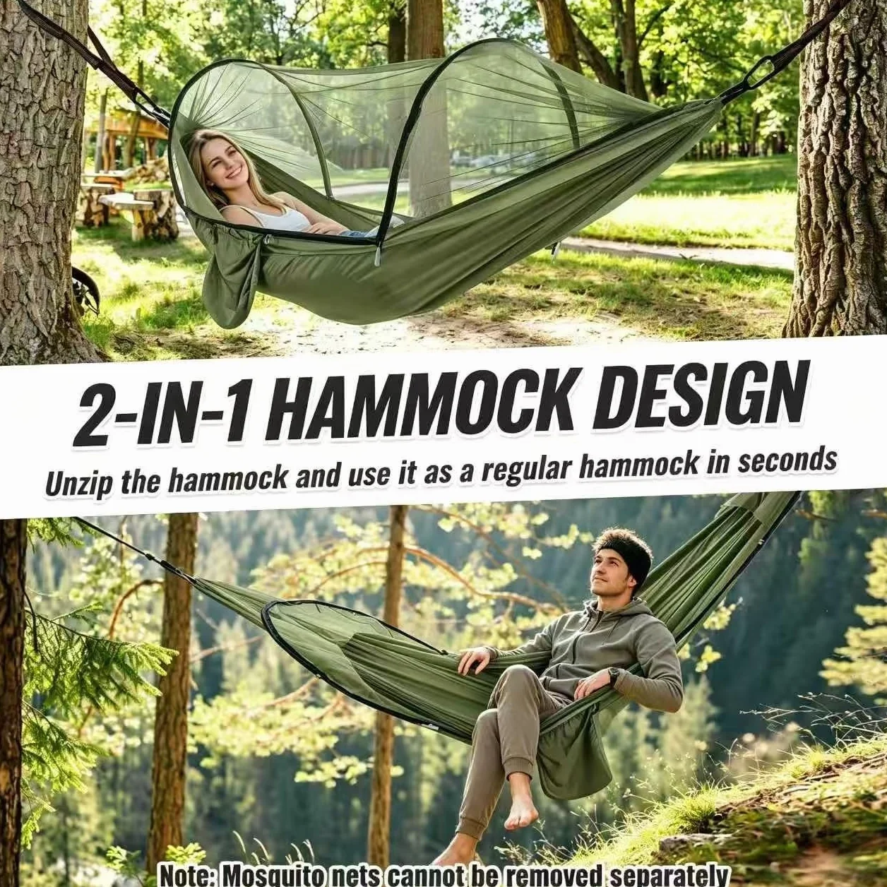 Hamak Kempingowy z Moskitiery 290x140 cm Ultralekki Nylon Spadochronowy Ładowność 300 Kg
