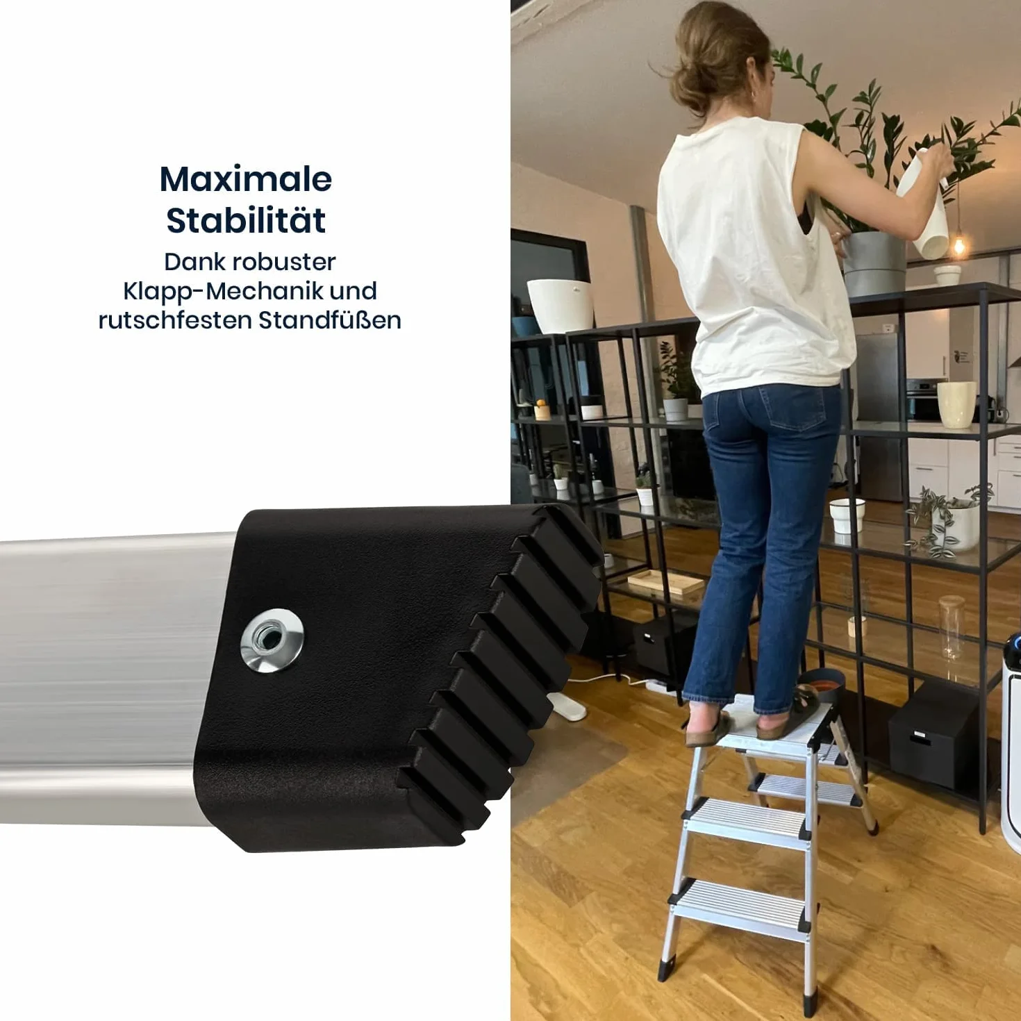 TREPPE Aluminiowa drabina składana dwustronna nożycowa 3 stopnie