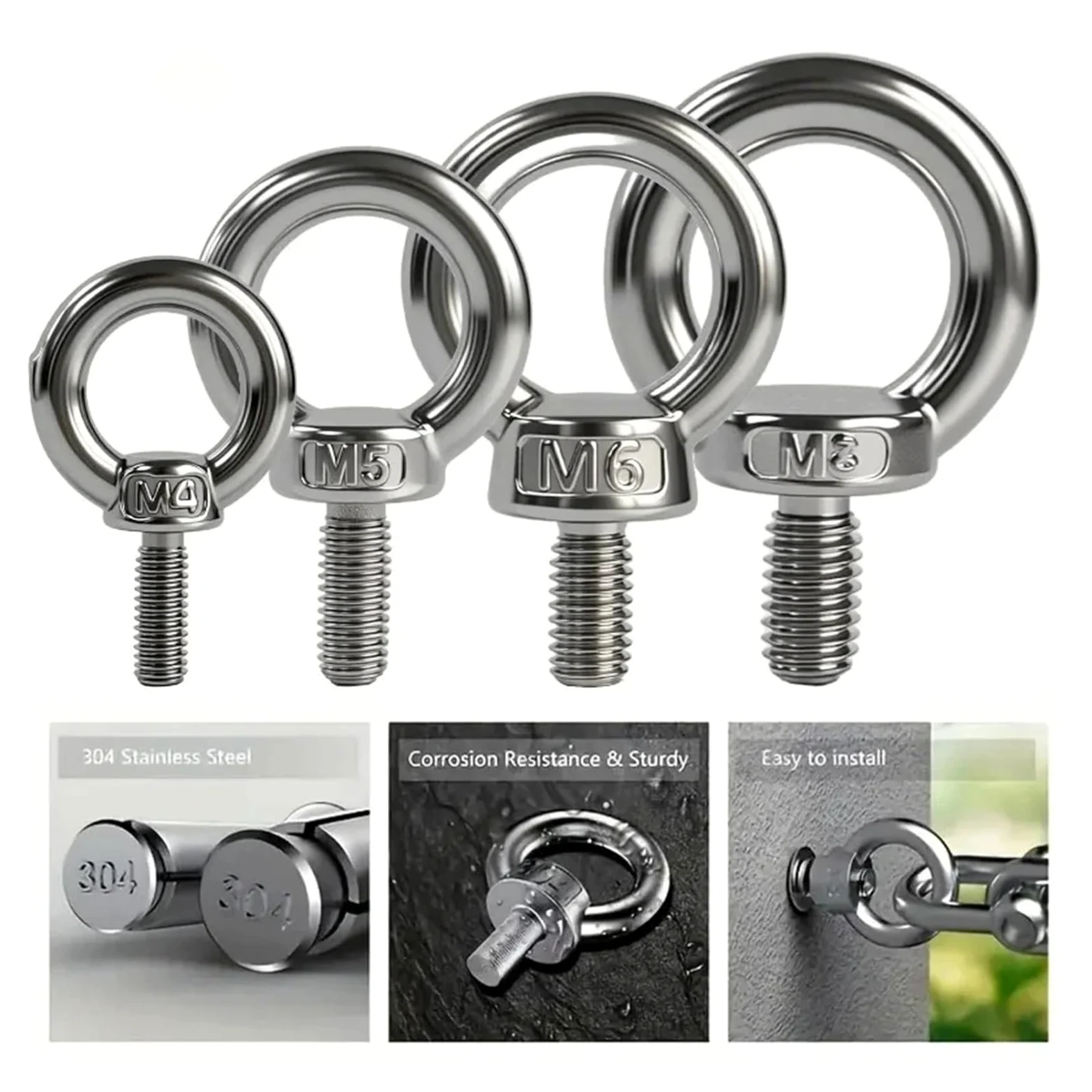 Rozszerzona śruba oczkowa do podnoszenia | M6 M8 M10M~M24 Stal nierdzewna 304 (M14,150mm 1 szt.)