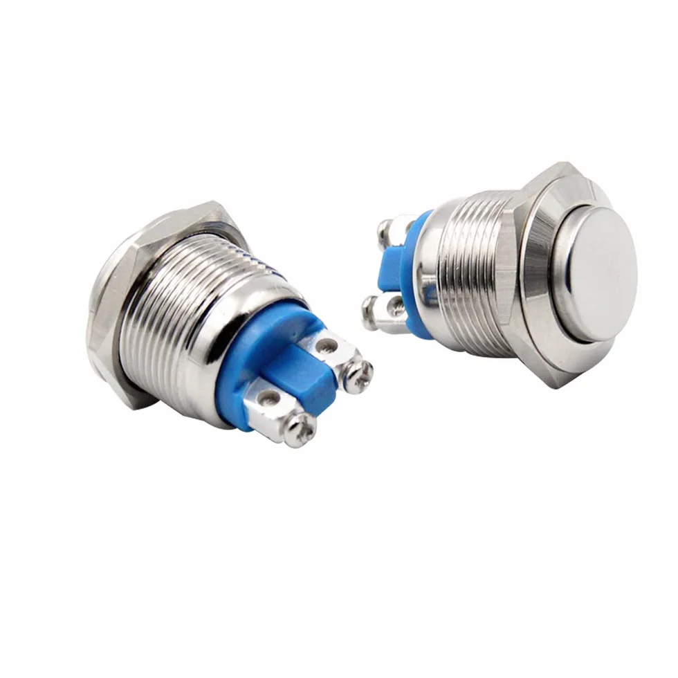 10 szt. premium 16 mm metalowy chwilowy przełącznik przyciskowy, 2-pinowy zacisk śrubowy IP65 wodoodporny przełącznik z przyciskiem startowym, okrągły przełącznik z wysokim łbem 3 A 250 V