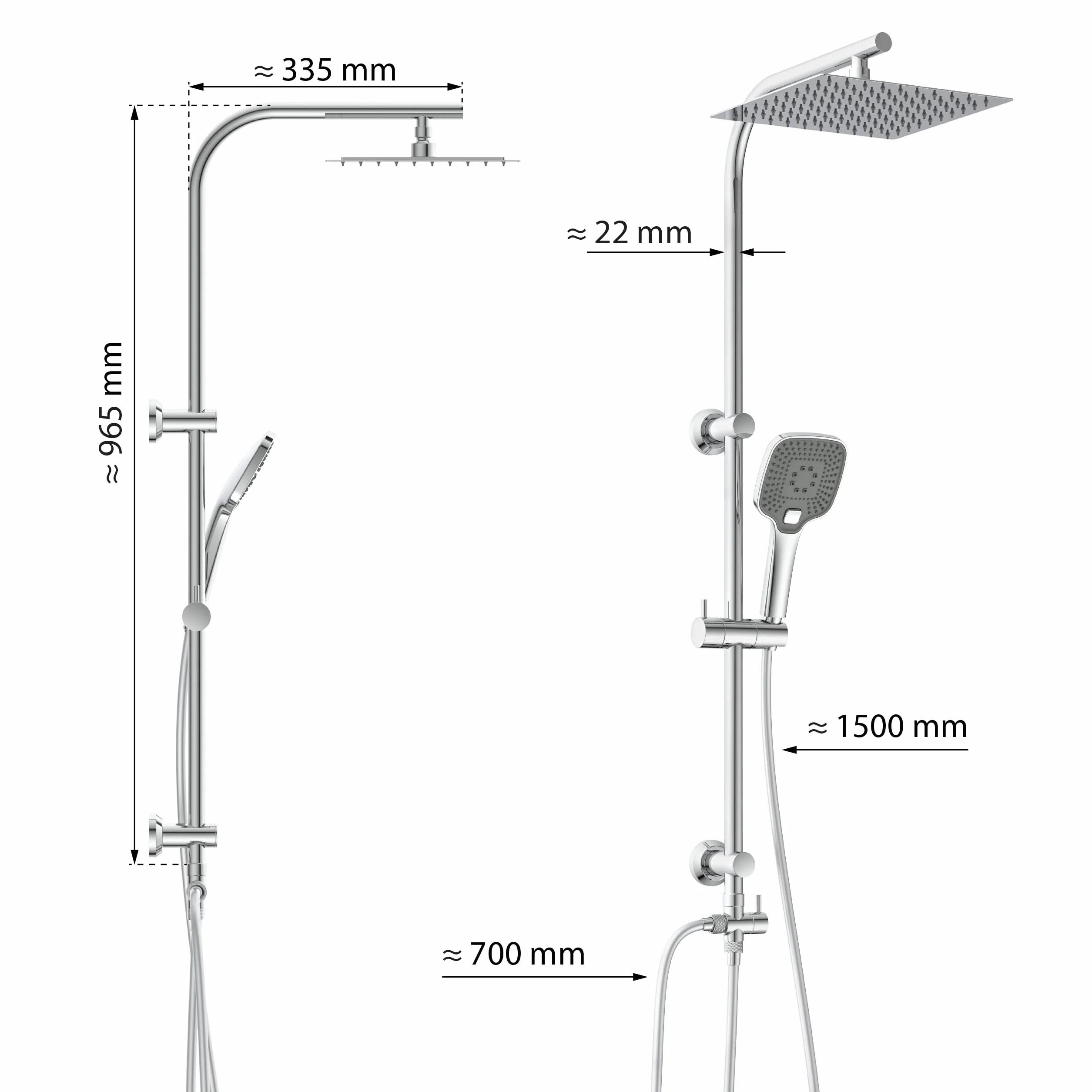 EISL EASY DELUXE zestaw prysznicowy, system prysznicowy bez armatury 2 w 1 z dużą deszczownicą ze stali nierdzewnej (300 x 300 mm) i słuchawką prysznicową, deszczownicą bez armatury, idealny do