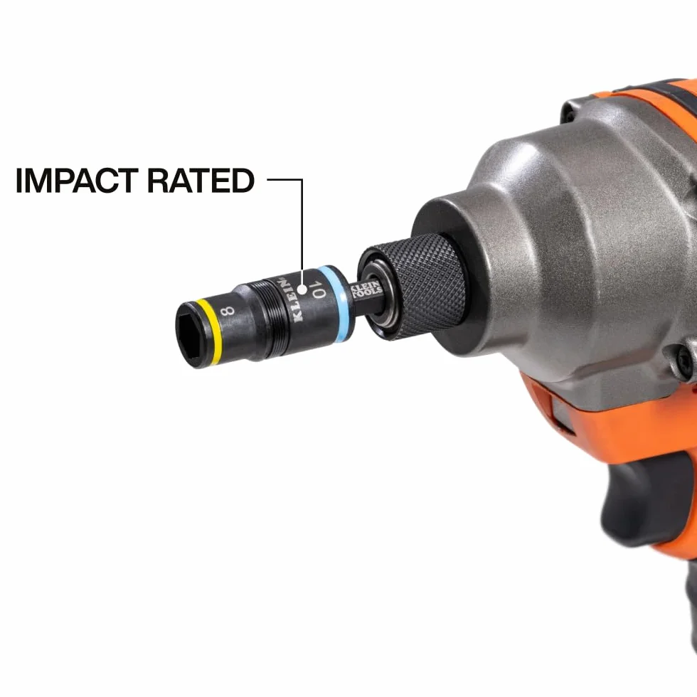 Klein Tools Gniazdo udarowe 32931M 2 w 1 posiada gniazdo klapkowe, 2 metryczne rozmiary sześciokątne, 8 mm i 10 mm, odporność na uderzenia