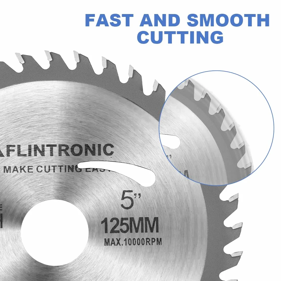 Flintronic 3-częściowy brzeszczot do piły 125 mm do szlifierki kątowej, brzeszczot do piły tarczowej 125 x 22,2 mm, 40 zębów wielopłaszczyznowe cięcie drobne, do aluminium, miedzi, metali nieżelaznych