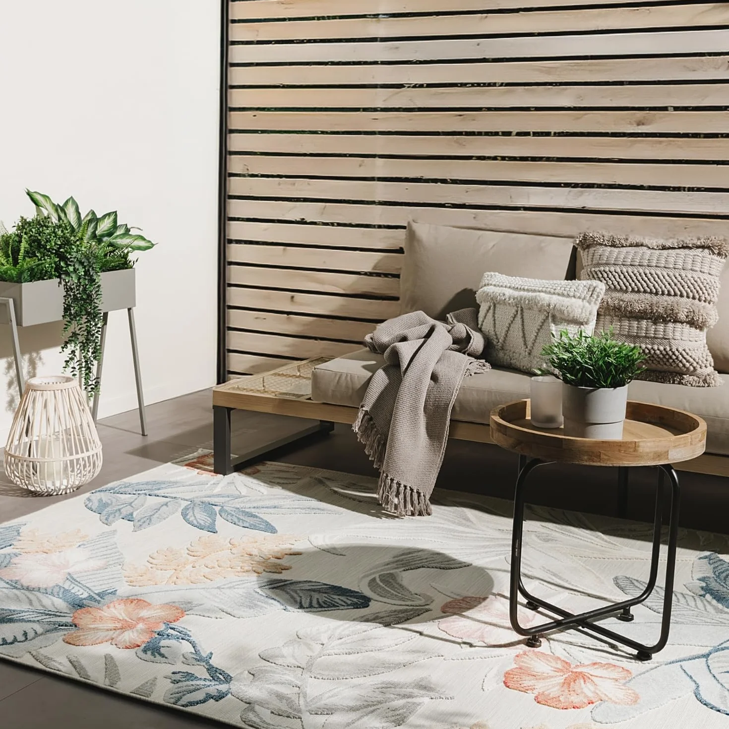 benuta Basic Dywan In & Outdoor Flora - Wielokolorowy 200x300 cm - Kwiatowy - Wodoodporny UV balkon, taras, ogród - Kuchnia i salon - Łatwy trwały