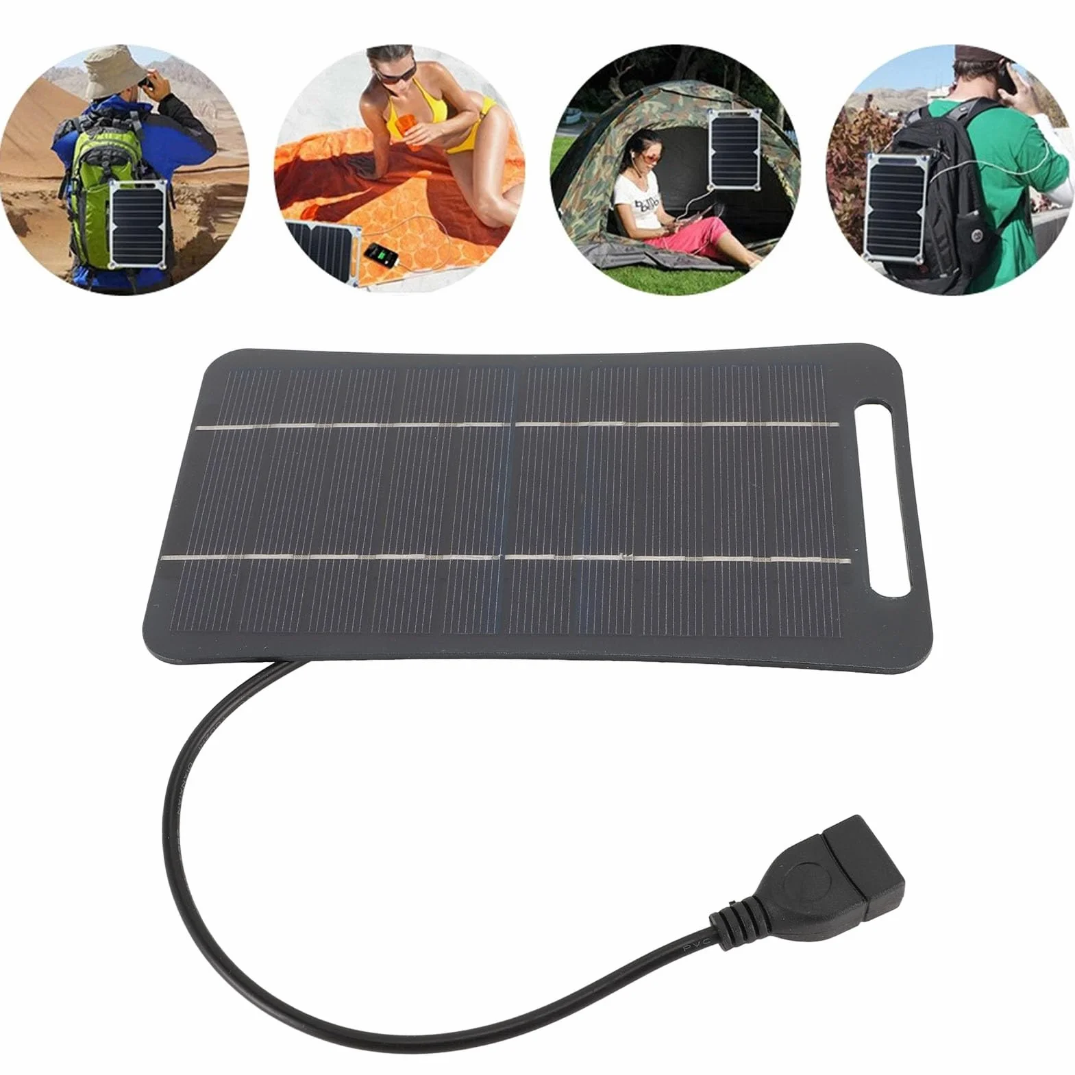 Panel Słoneczny 5V 5W USB Monokrystaliczny Krzemowy Przenośna Ładowarka Solarna Czarny
