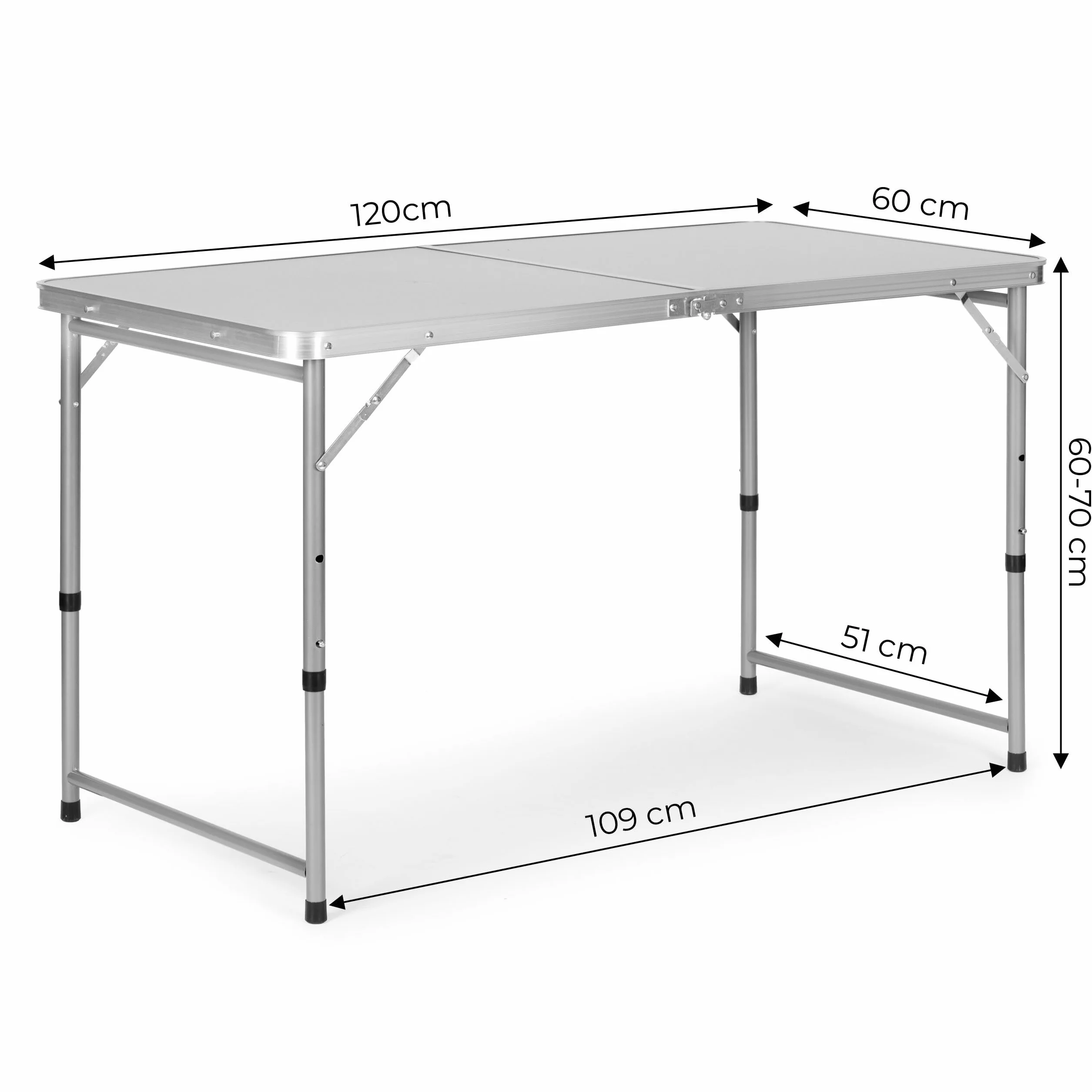 Stolik turystyczny stół składany ogrodowy walizka z uchwytem do przenoszenia i regulacją wysokości i zestawem 4 krzesełek 120x60x70 cm srebrny