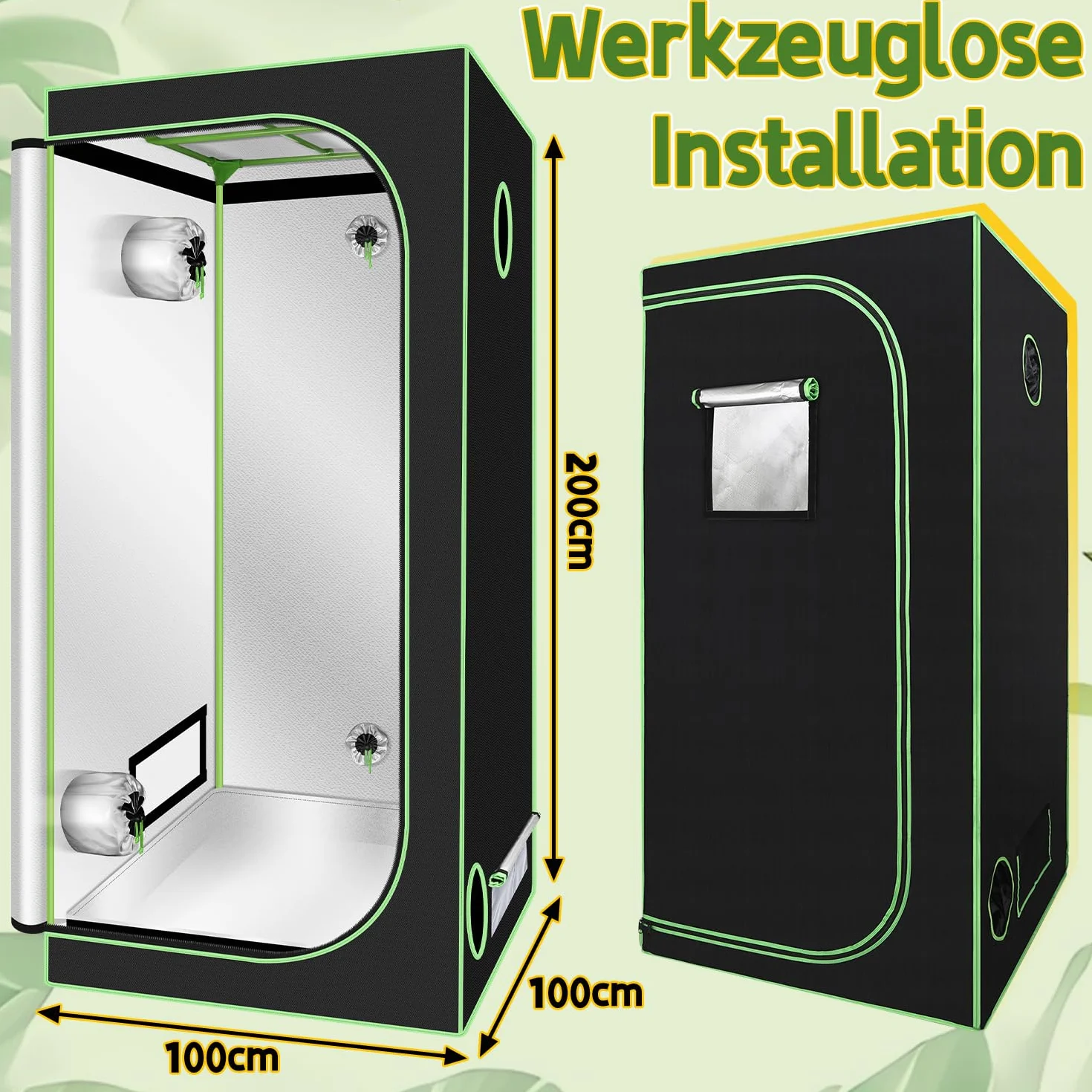 Sonnewelt Namiot do uprawy 600D Oxford Grow Box 100x100x200 cm wodoszczelna szklarnia
