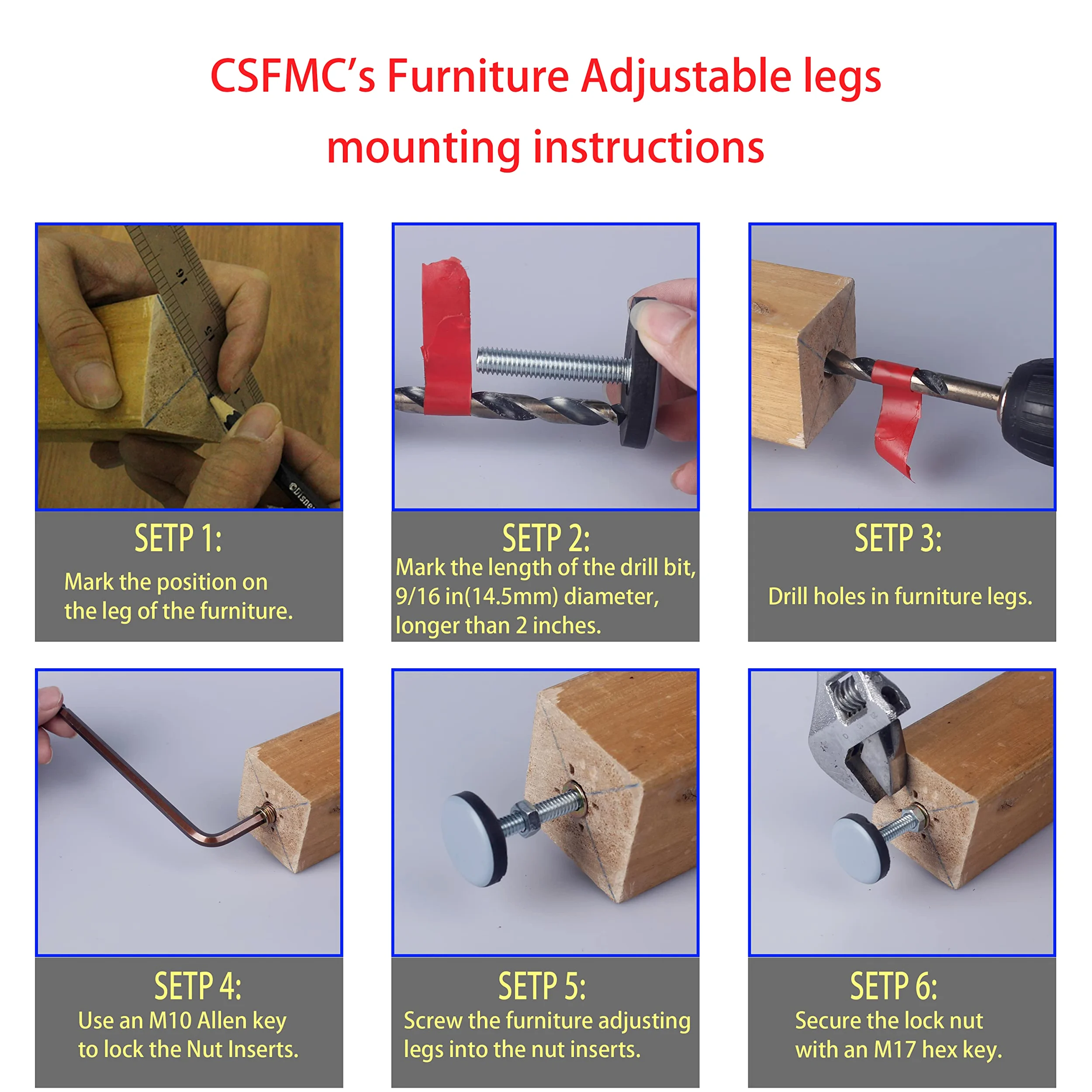Niwelator do mebli PTFE (teflon) spód (50 mm duża podstawa 3/8-16,8 szt.), podkładki do regulacji chwytu gwintowanego, stół/krzesło/szafka/sofa, średnie regulowane poziomowanie nóg, montaż