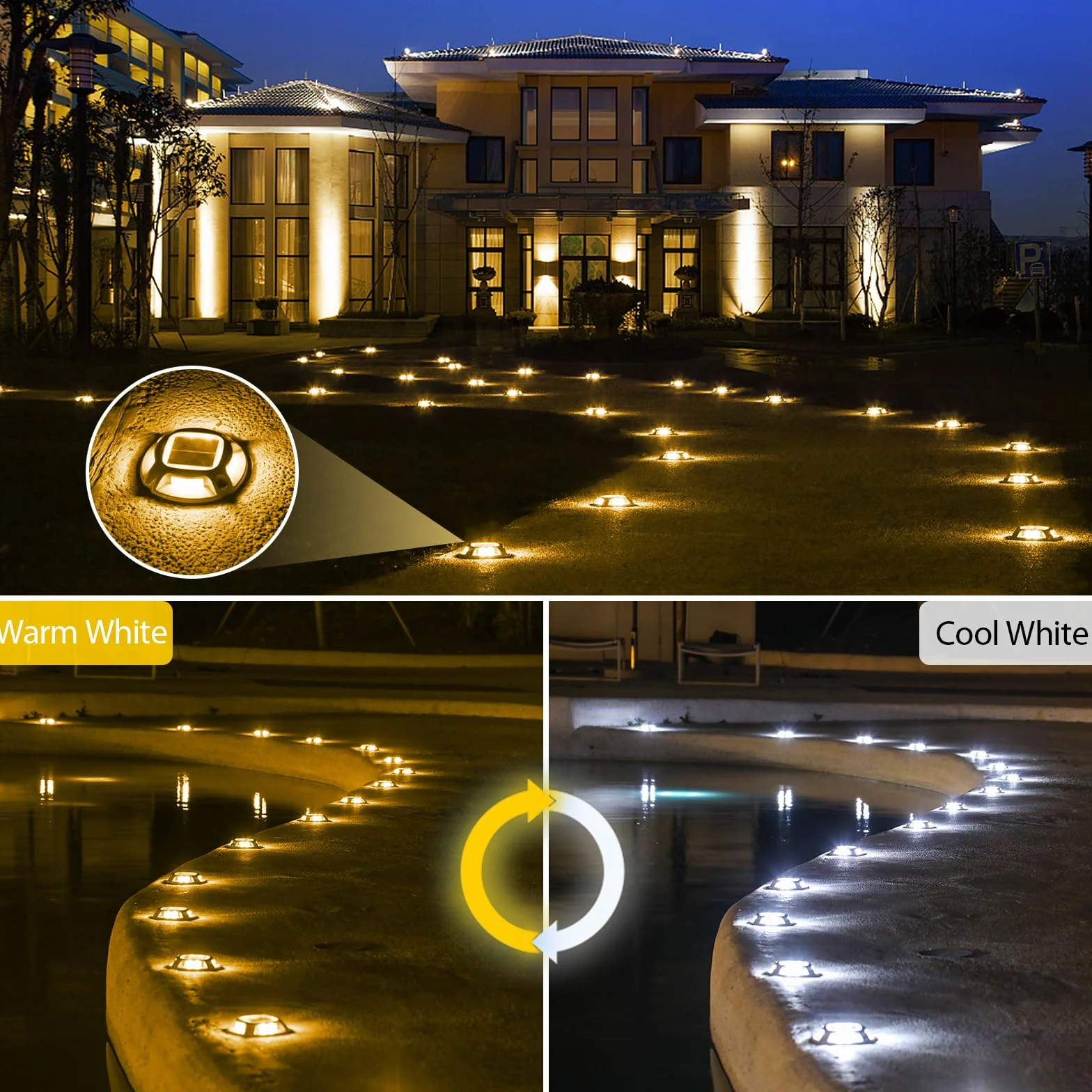 Quntis Solarne lampy podłogowe, zewnętrzne, 4 sztuki, ciepła biel/zimna biel, IP68, lampy solarne do użytku na zewnątrz, reflektor podłogowy, oświetlenie dróg, na drogę, do ogrodu, garażu