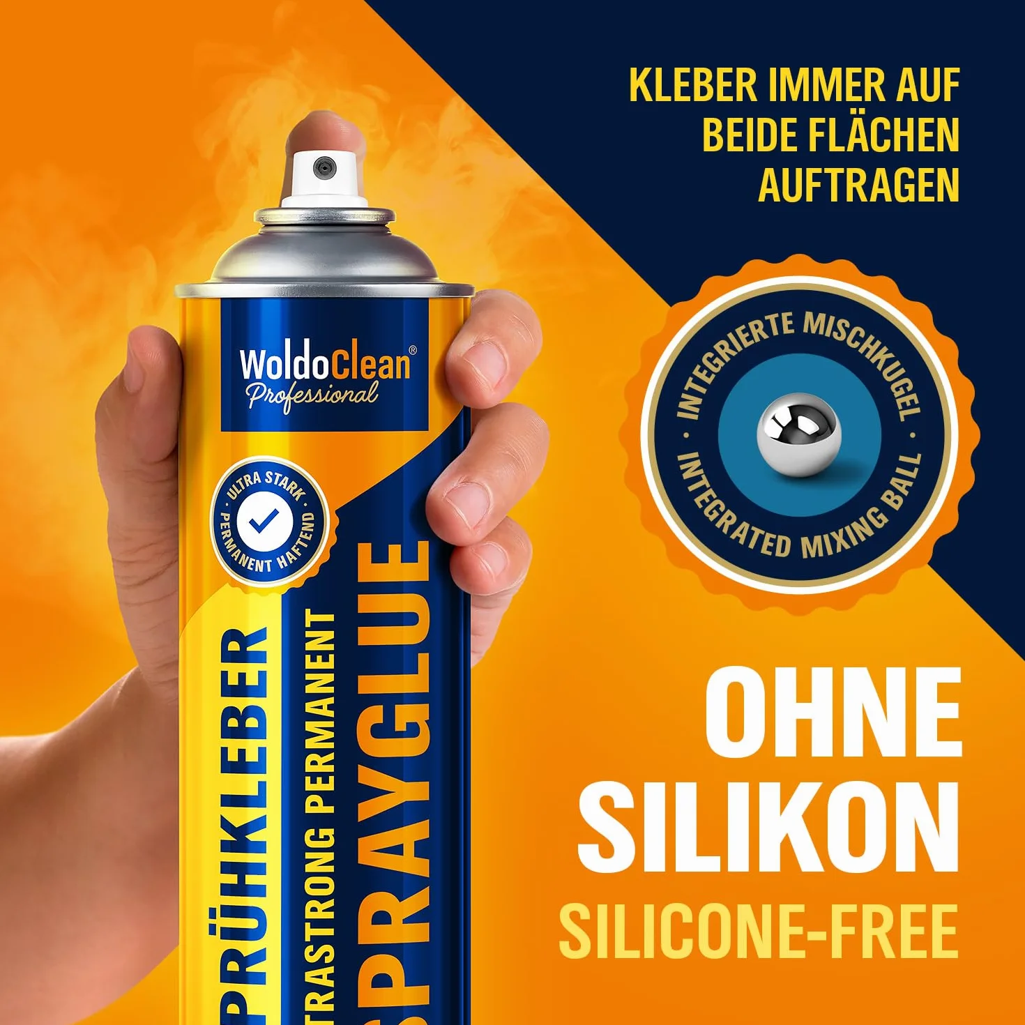 WoldoClean Klej w Sprayu do Tapicerki Sufitowej & Pianki - 500ml Spray Klejący Ekstra Mocny, Odporny na Ciepło & Transparentny, Szybkoschnący, Idealny do Tkanin, Filcu, Skóry & Tapicerki