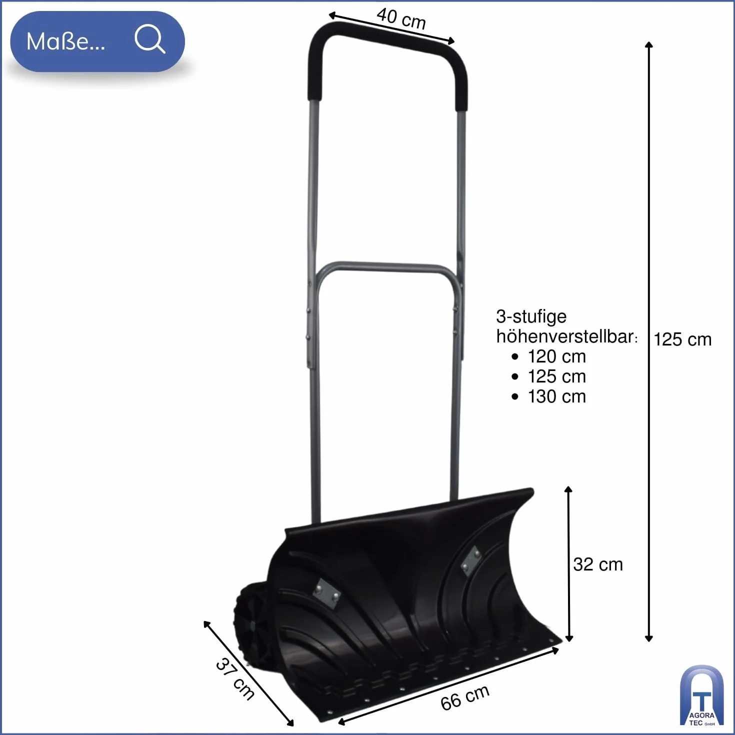 Agora-Tec szufla do śniegu 66 cm obrotowa podwójny trzonek stalowy