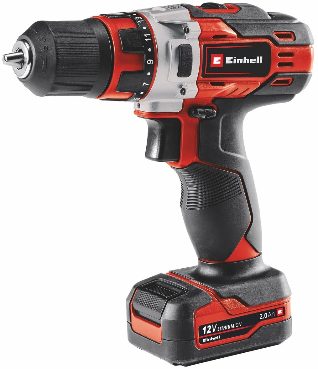 Einhell TE-CD 12/1 Li wiertarka akumulatorowa 1 x 2,0 Ah (30 Nm, 2-biegowa, elektroniczna regulacja prędkości, światło LED, wytrzymała metalowa przekładnia, ergonomiczna konstrukcja + miękki uchwyt, w