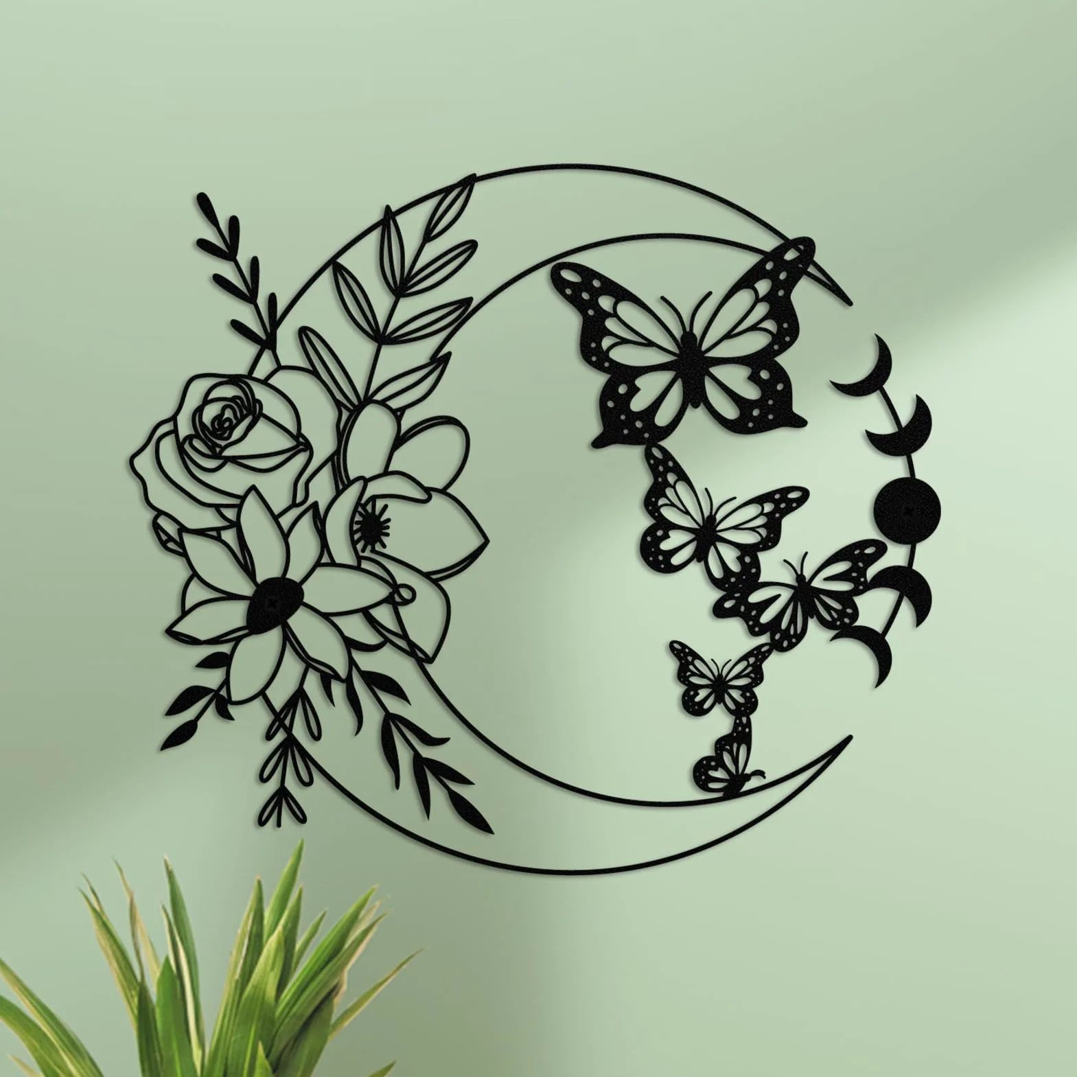 ruelen metalowa dekoracja ścienna boho księżyc motyl sztuka ścienna kwiatowa wiszący