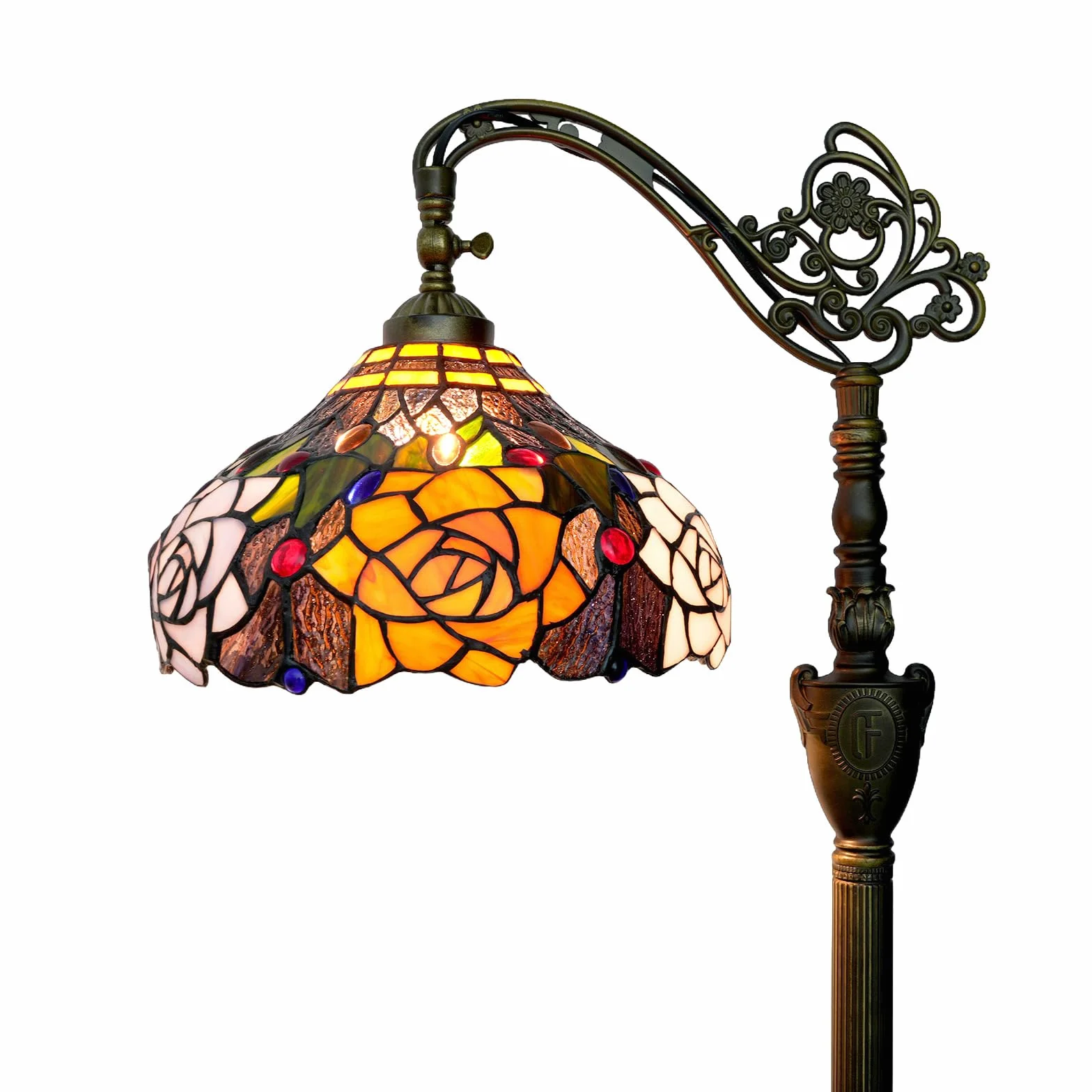 Lampa podłogowa Tiffany Vintage Stojąca lampa w stylu różanych kwiatów Witrażowa lampa podłogowa Rustykalna lampa podłogowa z regulowanym kątem nachylenia do dekoracji wnętrz Salon Sypialnia