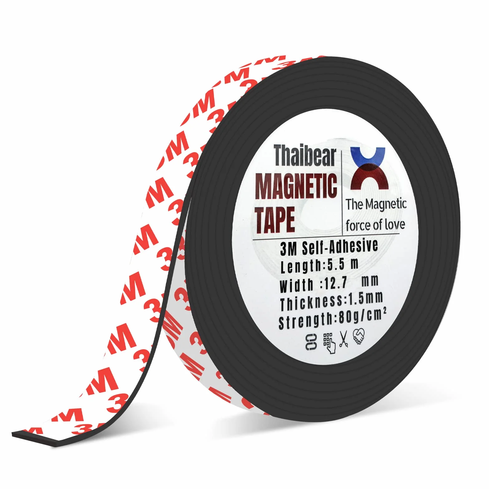 Taśma magnetyczna, elastyczna taśma magnetyczna w rolce (1/2 cala szerokości x 5,5 m długości) z mocnym klejem 3M, idealna do majsterkowania, projektów artystycznych, tablic suchościeralnych i organizacji lodówki