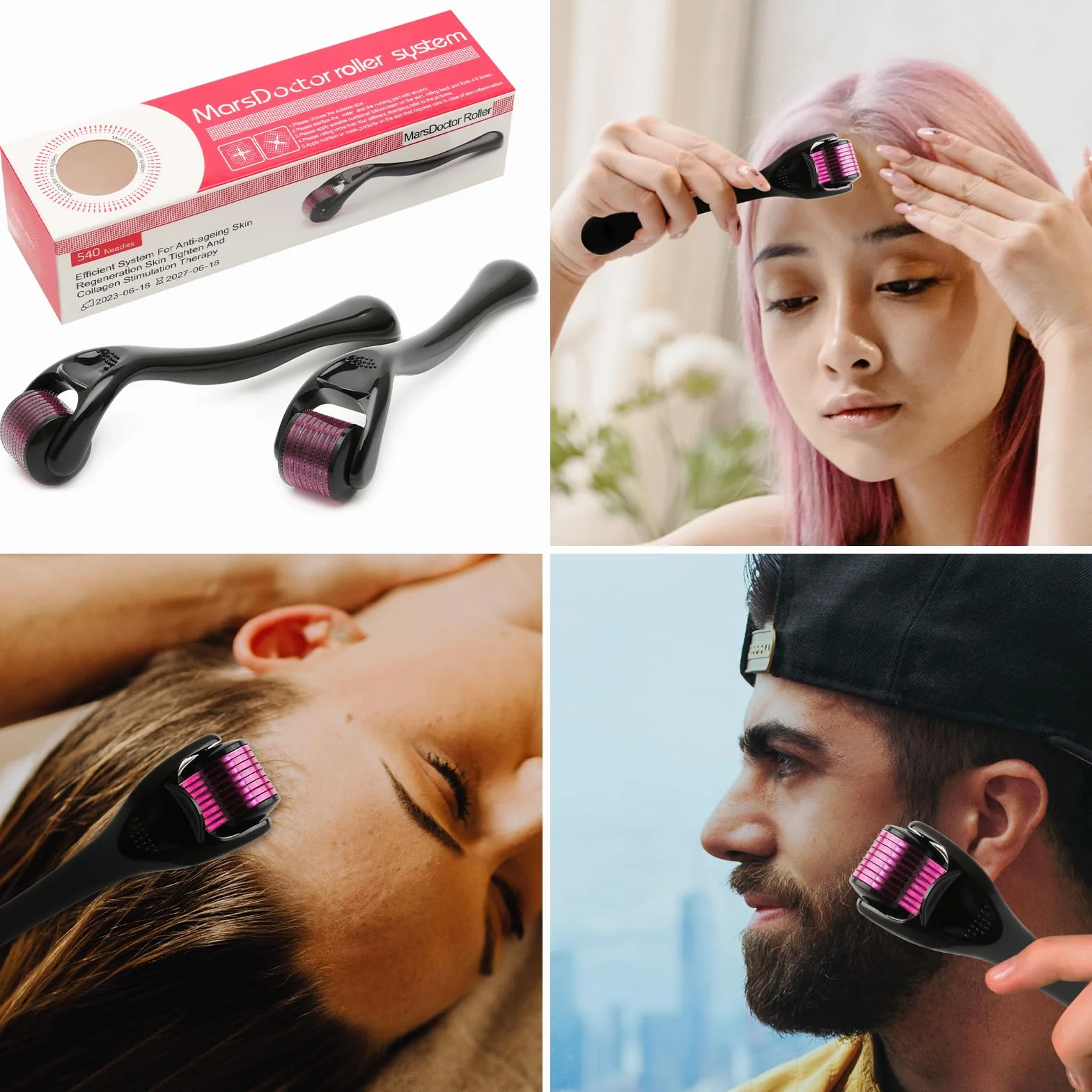 Derma Roller do twarzy, 1 mm, 0,5 mm, 540 tytanowych wałków do mikroigły, do twarzy i ciała, do masażu twarzy z mikroigłami, narzędzie do pielęgnacji skóry na trądzik, zmarszczki, rozstępy
