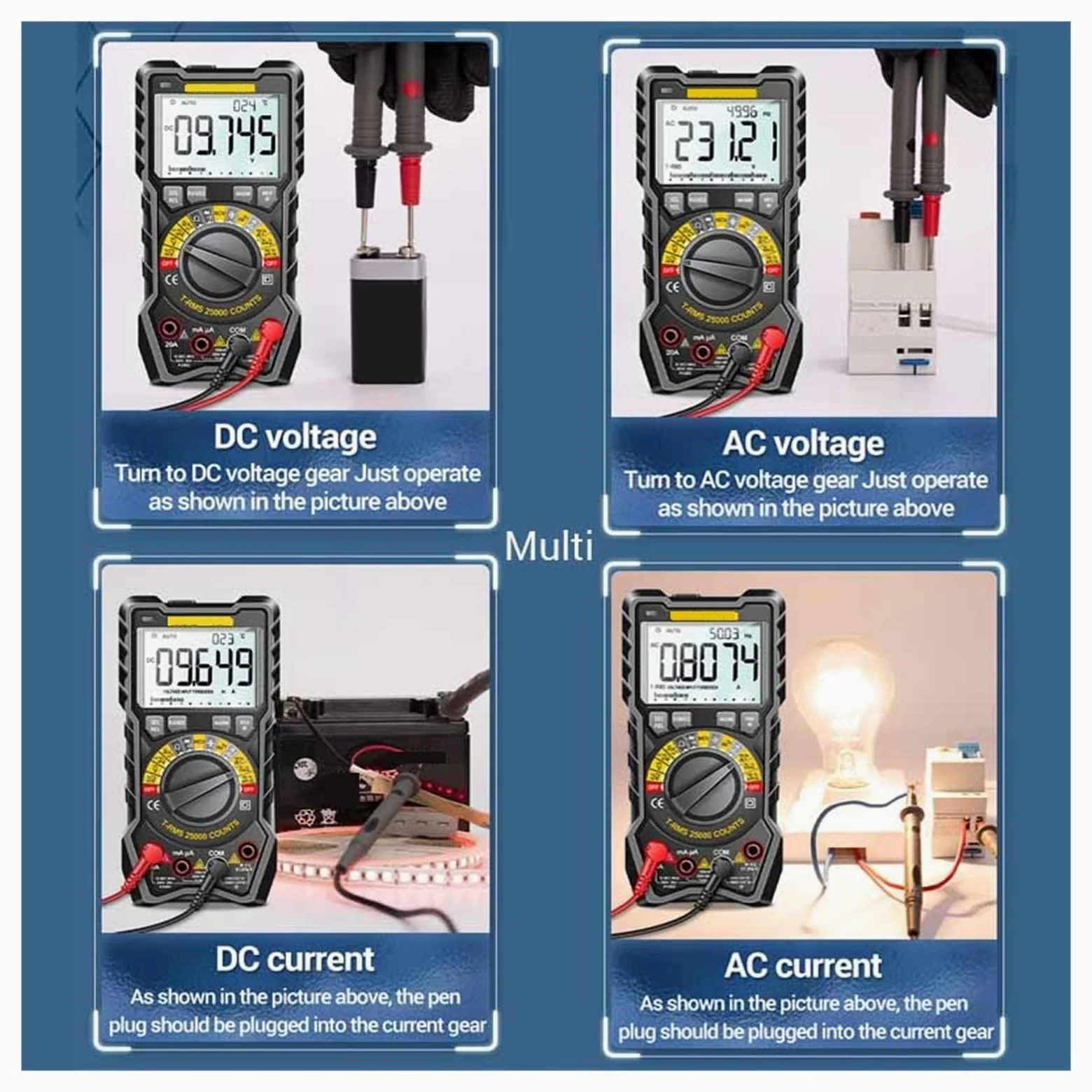 25000 Liczy Multimetr Inteligentny Ręczny Miernik Zasięgu NCV AC DC Ohm Zakres Cyfrowy Multimetro Tester Narzędzia Szybko Dokładnie Łatwy Odczyt(SZ20 Black)