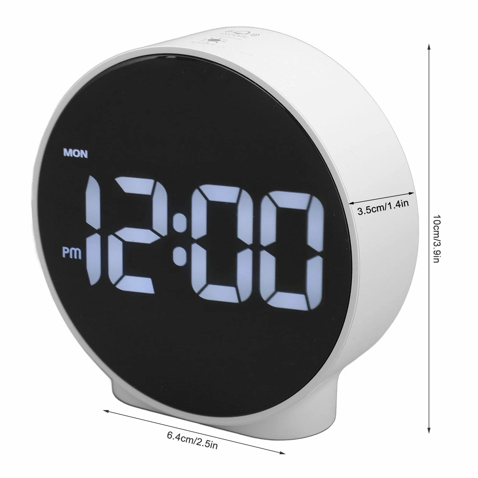 Cyfrowy budzik do sypialni, 10,2 cm, kreatywny budzik LED z dwoma alarmami, funkcja drzemki, 3-stopniowa jasność, ładowarka USB, lampka nocna RGB, okrągły (biała obudowa,
