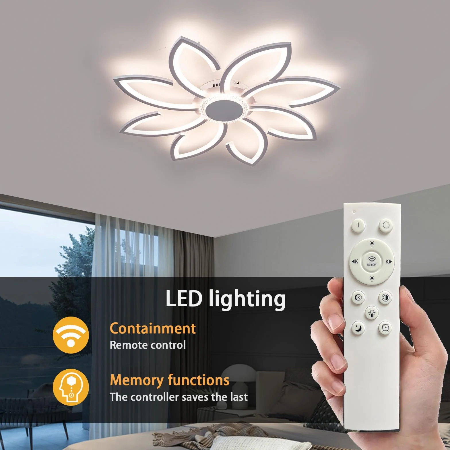 7200 Lumenów Lampy Sufitowe Salon Kwiat Nowoczesne Żyrandole Ledowe Lampa Sufitowa 3000K-6000K Ściemnialna Funkcja Pamięci Oświetlenie Sufitowe Miękkie Światło 72W Odpowiednie Do Sypialni