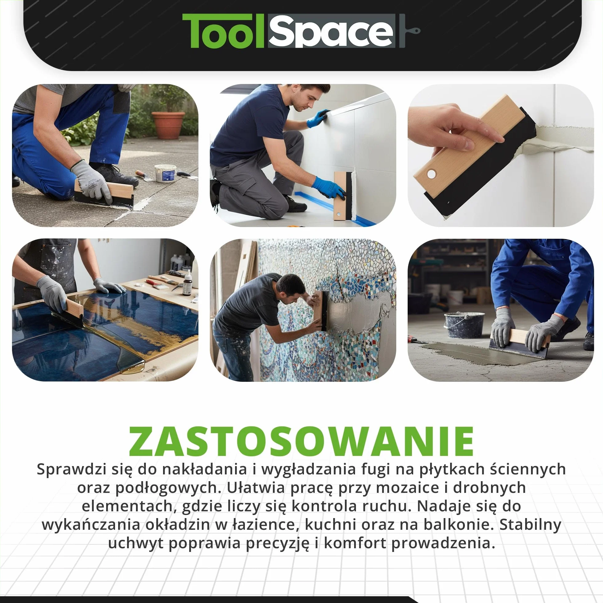 ToolSpace Fugownica - 15 cm - Fugówka, Gumowa Szpachelka do fugowania, do płytek - Narzędzie glazurnicze - Drewniany uchwyt, gumowa część robocza - Elastyczna i Trwała Guma - Precyzyjna Praca