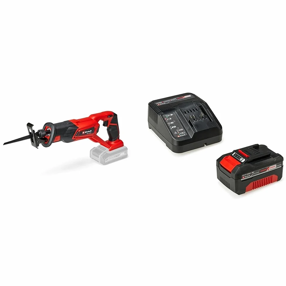 Einhell Akumulatorowa piła szablasta TE-AP 18 Li Solo Power X-Change & Einhell Power X-Change Akumulator z Ładowarką, Czarny/Czerwony, ‎