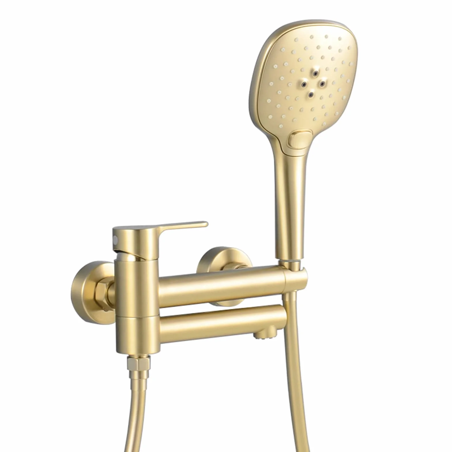 Bateria Wannowa, Ścienna Bateria Wannowa Z Główką Prysznicową, Złota, Ścienna Bateria Do Napełniania Wanny, Mosiądz, Obrotowa Wylewka Wannowa 90°