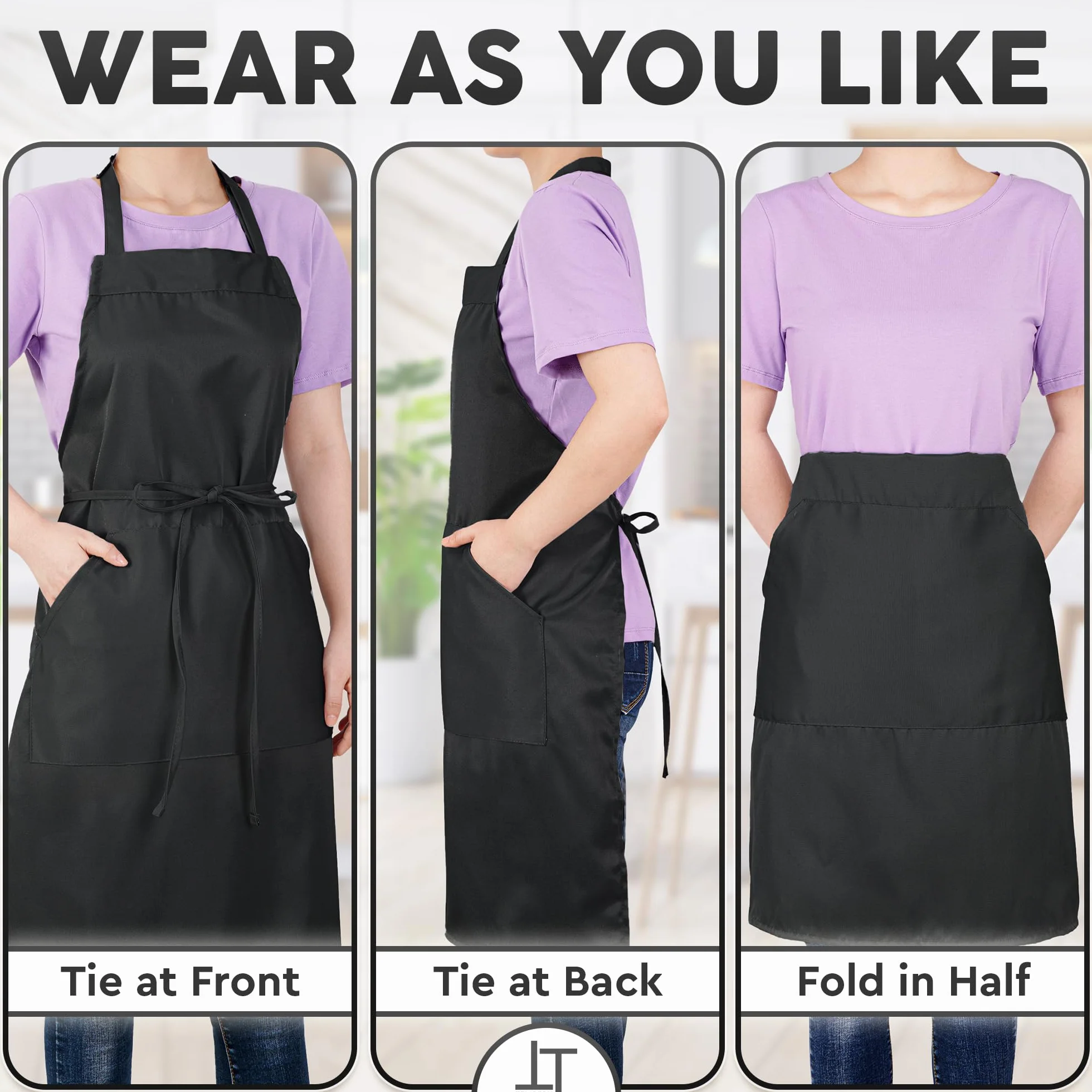 Adjustable Black Kitchen Apron for Men & Women - 80% Polyester 20% Cotton with Large Pocket
