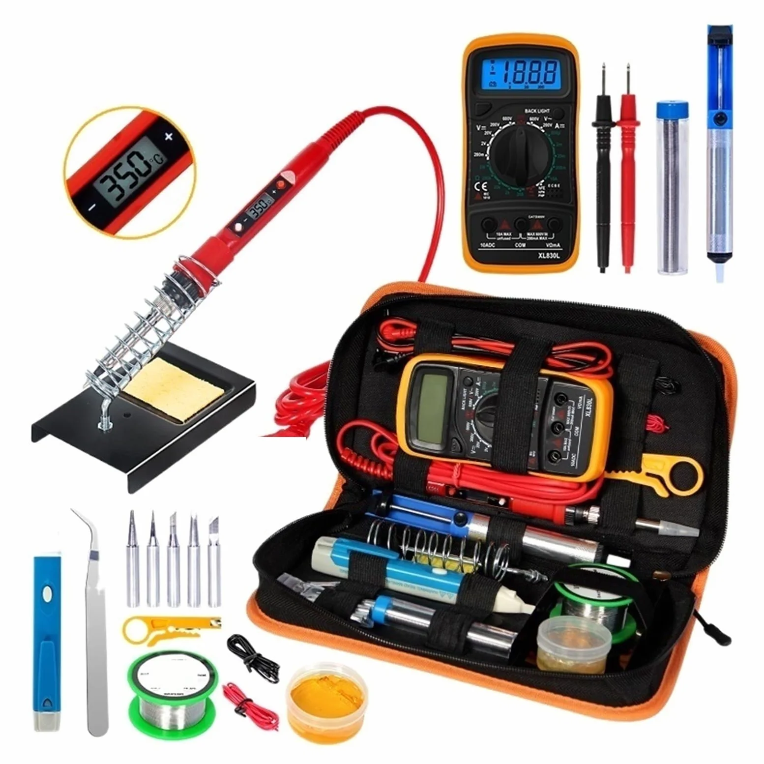 Zestaw lutownicy, Zestaw do lutowania elektrycznego temperatury, zestaw do lutowania, zestaw narzędzi do spawania multimetru do metalu, elektryki, majsterkowania (Color : 772-01, Size : 1)