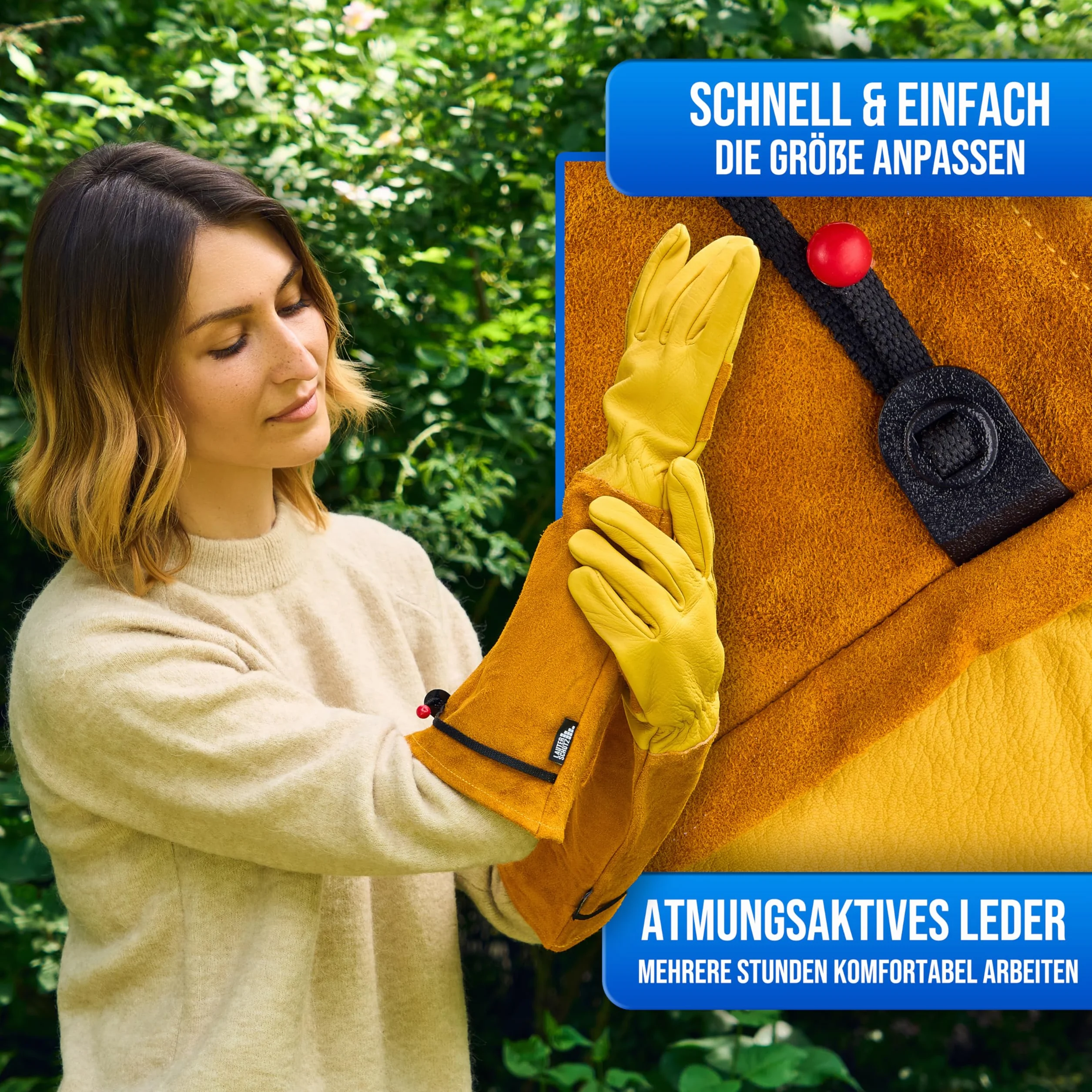 LAUTER SCHUTZ ® Rękawice ze skóry bydlęcej zabezpieczone przed kolcami – ze szwem na plecach zapewnia swobodę ruchów i komfort (rozmiar M, żółte)