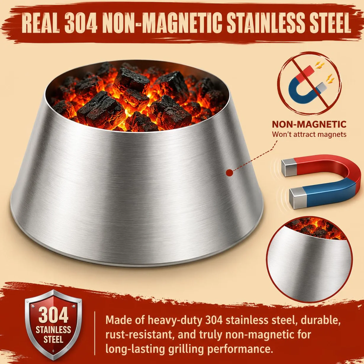 Denmay Basen do grilla BBQ do Weber Kettle, Smokey Mountain/WSM, XL Big Green Egg, Kamado, 57 cm