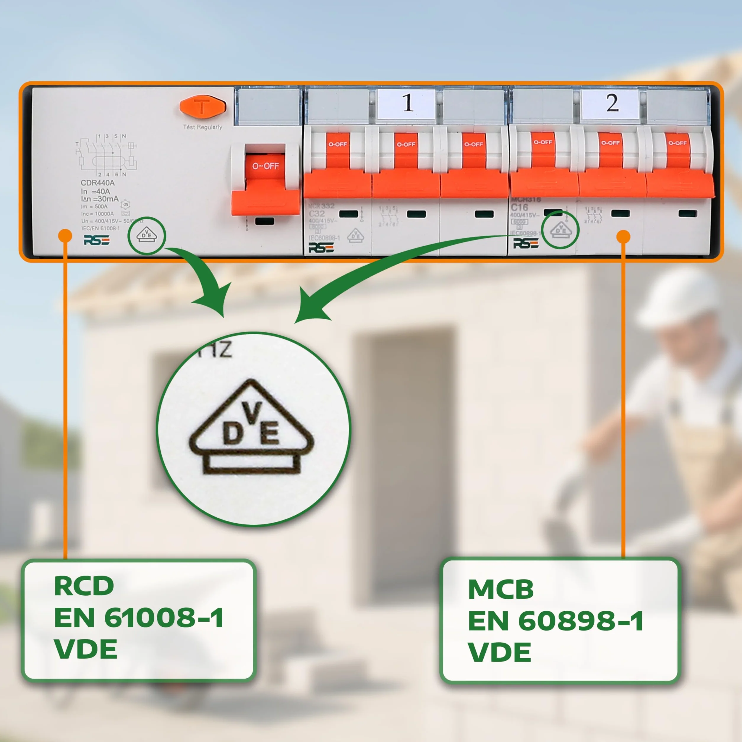 Rozdzielacz bębna budowlany rozdzielnica ścienna całkowicie okablowany 32 A 16 A 230 V z CEE puszka licznik IP65, 12. 1x32a 1x16a 3x230 z LS