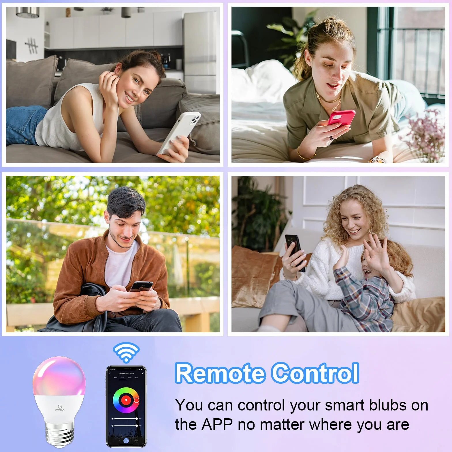 ANTELA Inteligentna żarówka G45 E27 LED 4,9W 470LM RGBCW z funkcją ściemniania Inteligentna żarówka G45 E27 LED 4,9W 470LM RGBCW z funkcją ściemniania Kompatybilna z Alexa i Google Home,2szt.