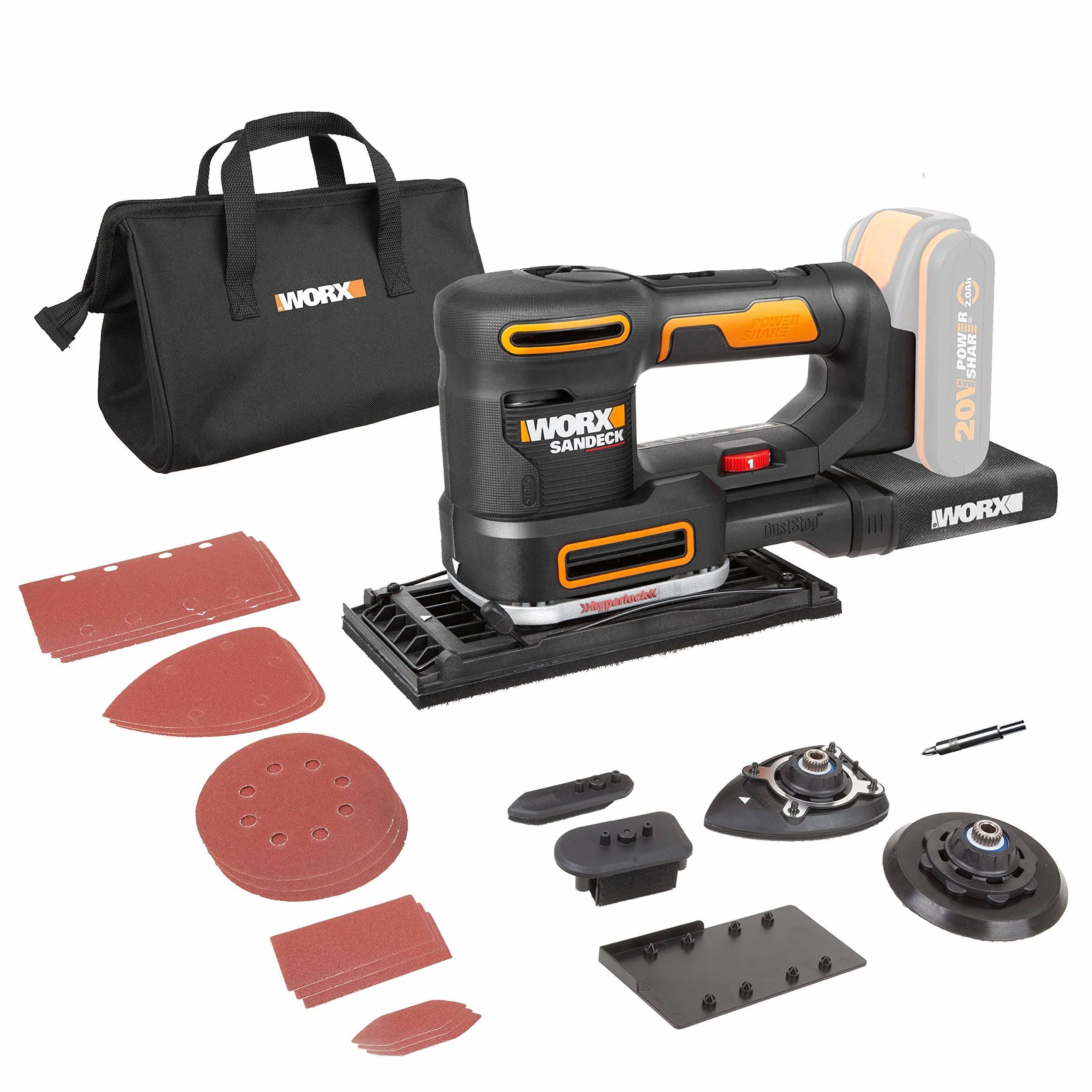 WORX WX820.9 Szlifierka Wielofunkcyjna bez Akumulatora i Ładowarki, 20 V, Czarny