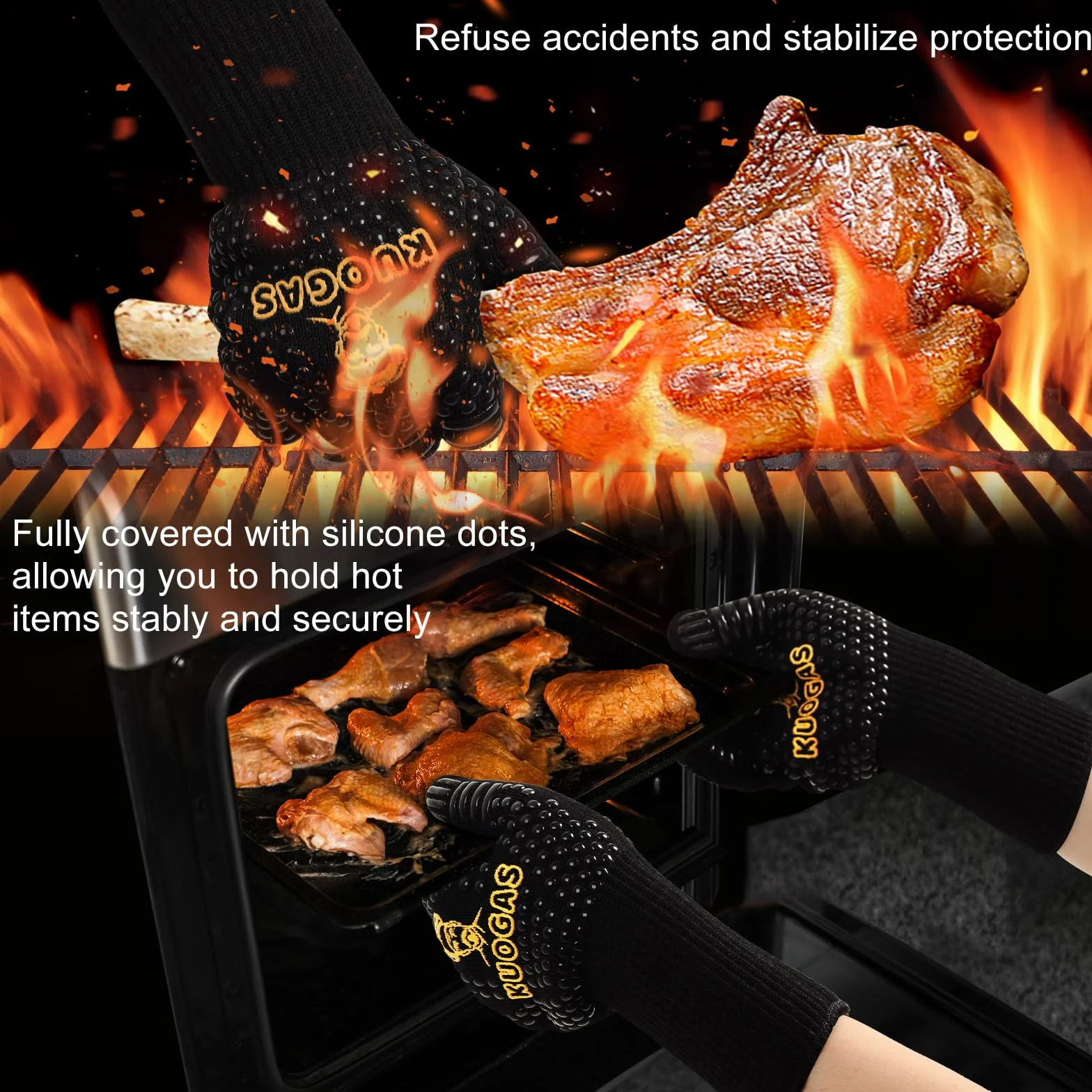 Rękawiczki do grilla odporne na wysokie temperatury do 800°C, rękawiczki do piekarnika, garnków, ogniotrwałe rękawiczki BBQ, rękawiczki kuchenne, rękawiczki do pieczenia, rękawiczki do piekarnika, z