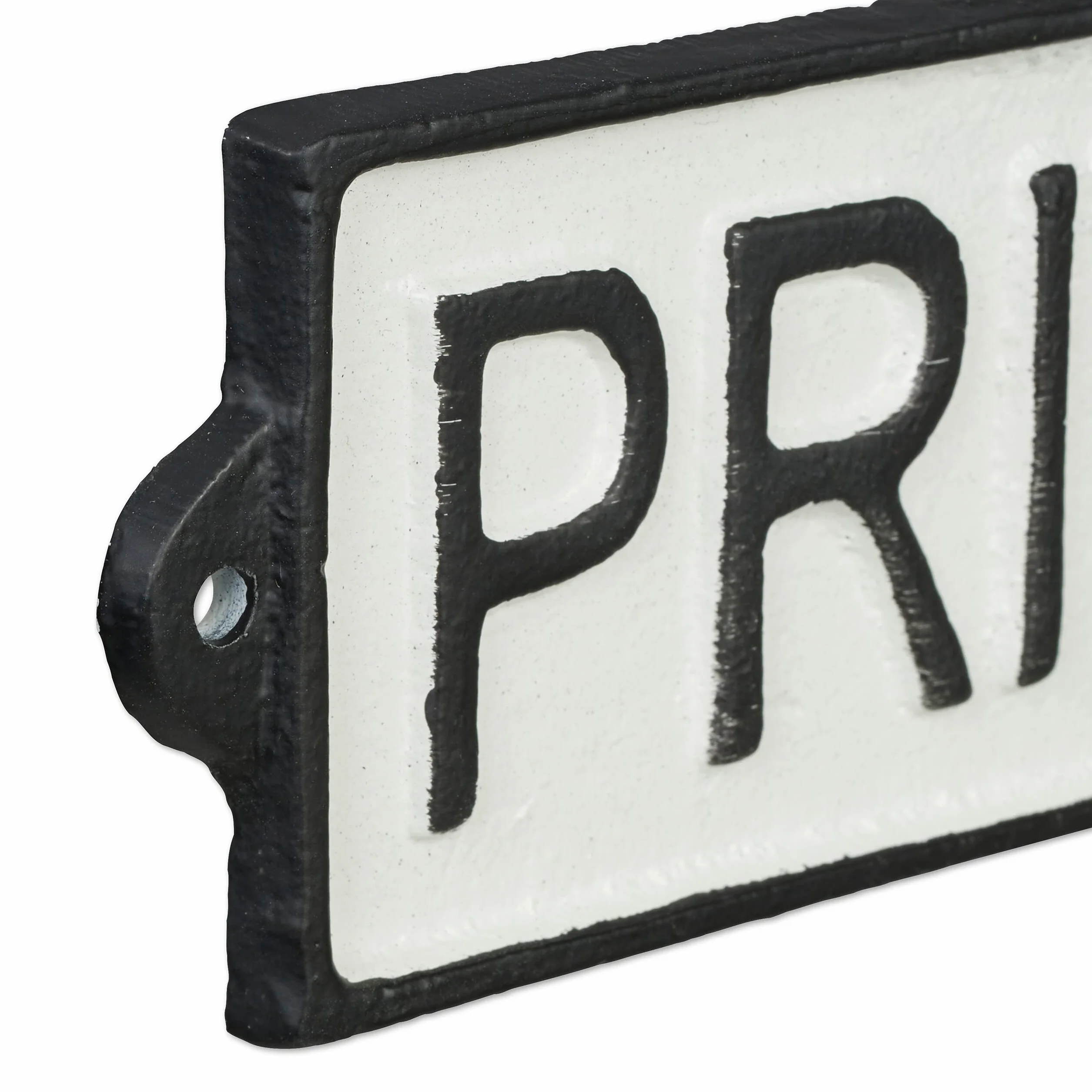 Relaxdays Tabliczka prywatna, żeliwo, tabliczka ścienna "Private", dekoracyjna tabliczka metalowa na drzwi i ścianę, tabliczka informacyjna, biała/czarna