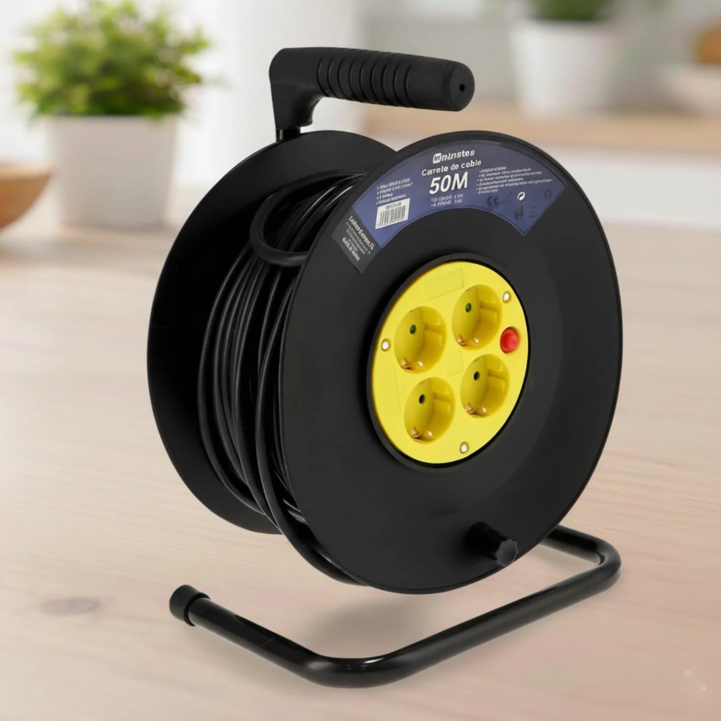 M mimotec - Zewnętrzny zwijacz kabla 50 m 4 gniazda 3200W 16A | Kabel H05VV-F 3G1,5 mm² | Ochrona dzieci | Przedłużacz elektryczny do ogrodu, garażu i warsztatu