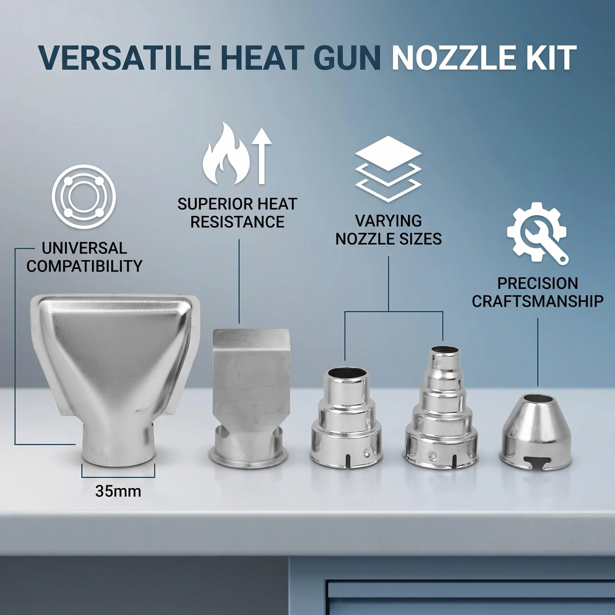 5pcs Hot Air Gun Nozzles Stainless Stee Heat Blower Tip Accessories