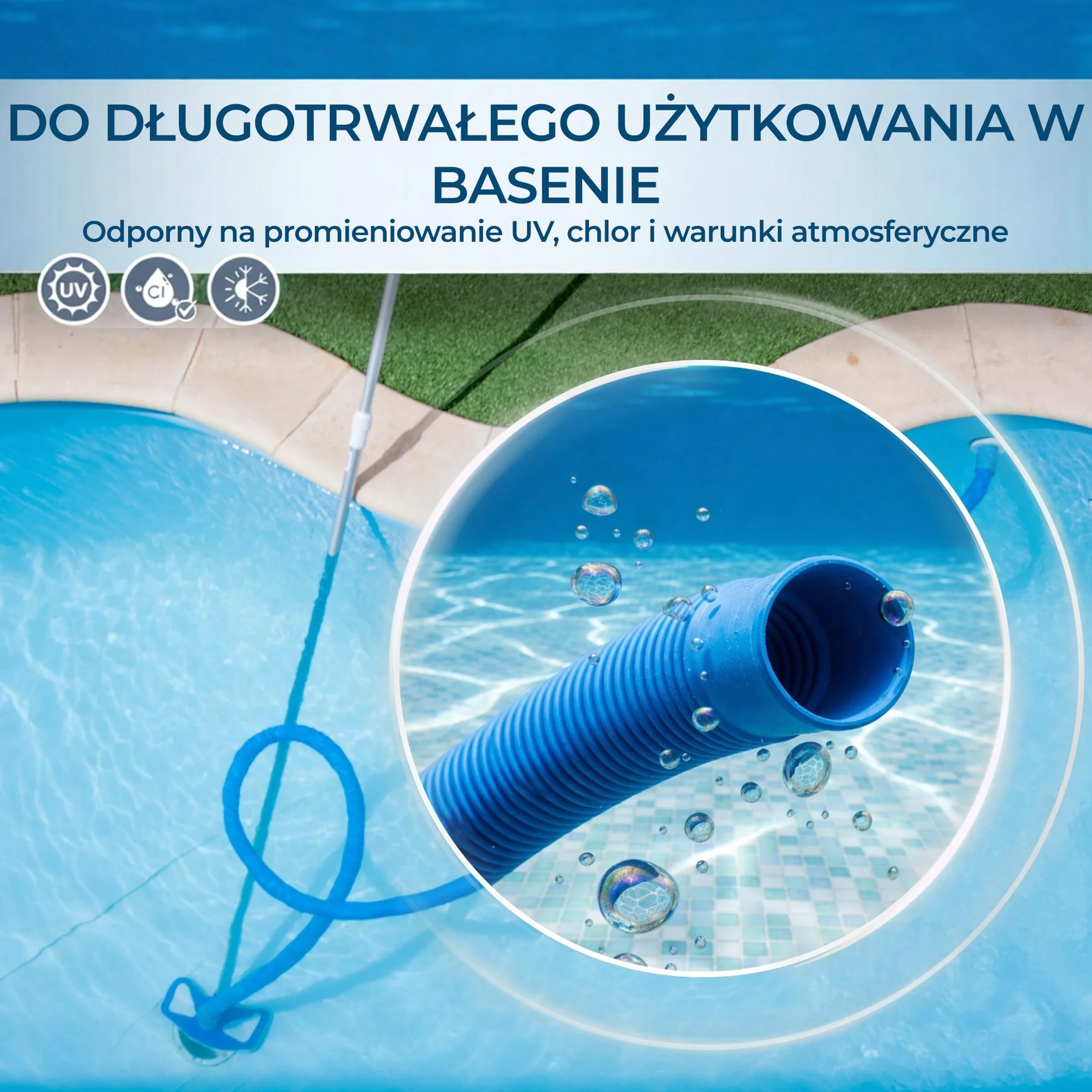Amapool Wąż basenowy 38mm 9m niebieski – Elastyczny rozłączny do pompy skimmera filtra piaskowego