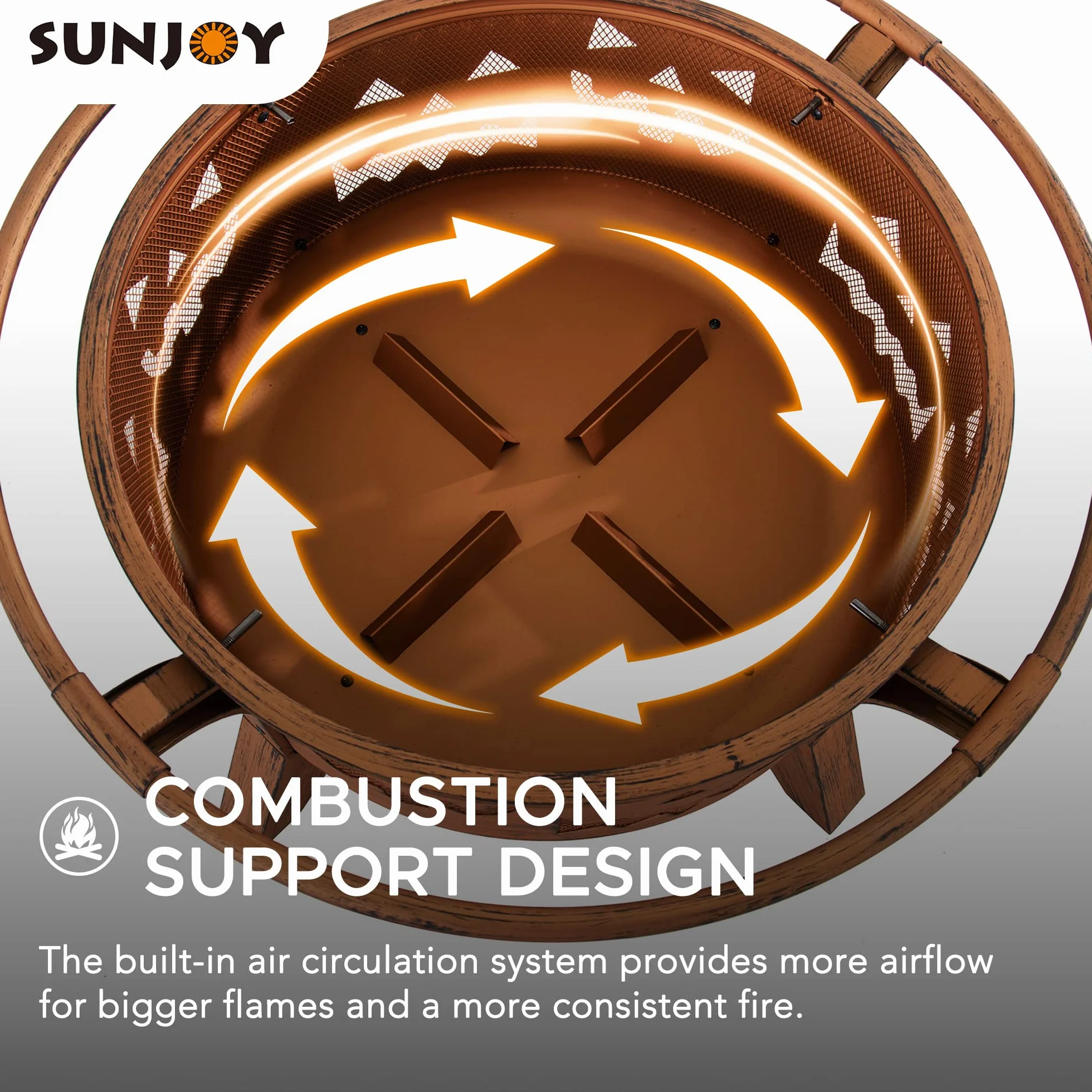 SUNJOY Ognisko ogrodowe Ø76 cm stal miedziany z osłoną przeciwiskrową i pogrzebaczem